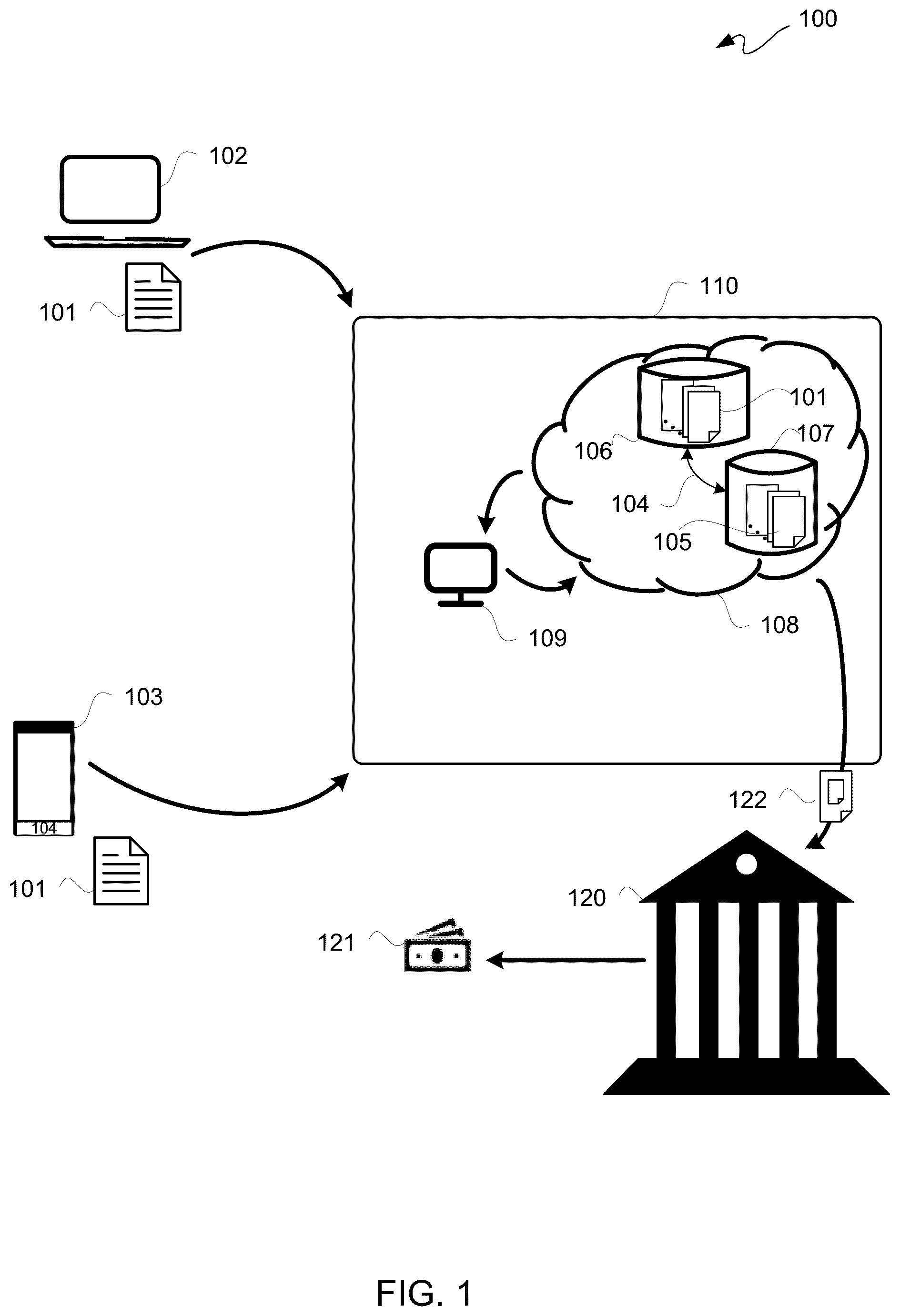 Patent US12361392 — Associating payment information with a document separate therefrom for use of an online payment service — Figure 1