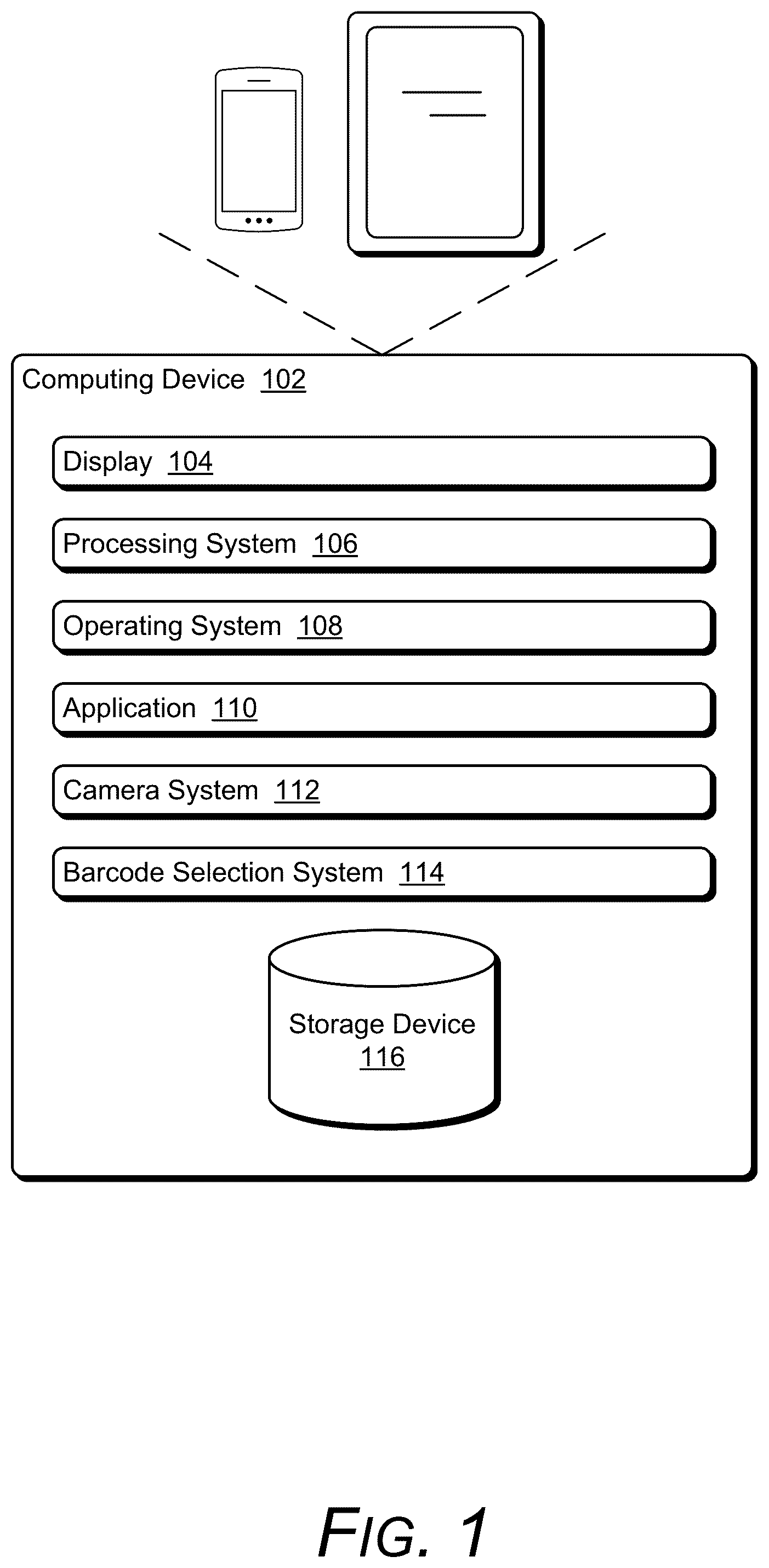 Patent US12361403 — Facilitating user selection of one of multiple barcodes in a camera system field of view — Figure 1