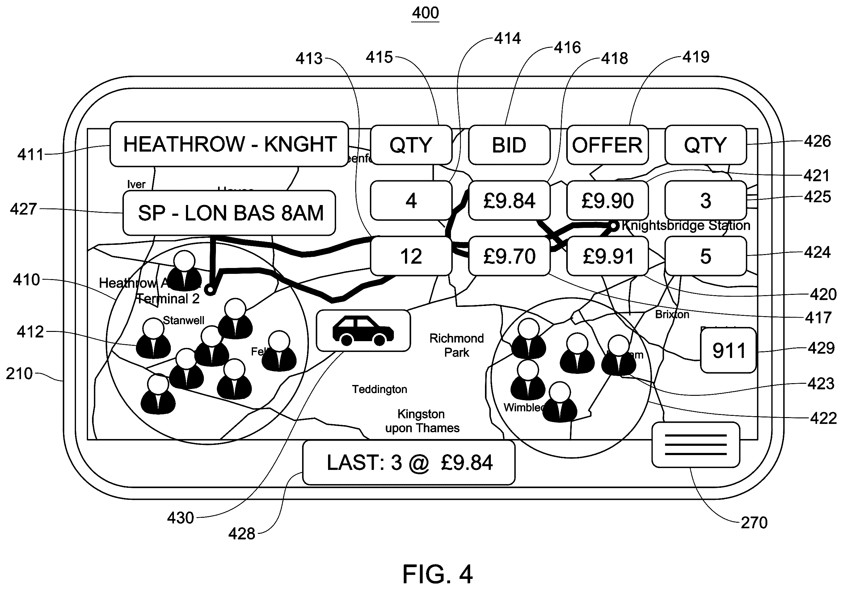 Patent US12361486 Figure 4 – Toll and congestion community objects with price-time priority queues for transformed toll and congestion capacity units