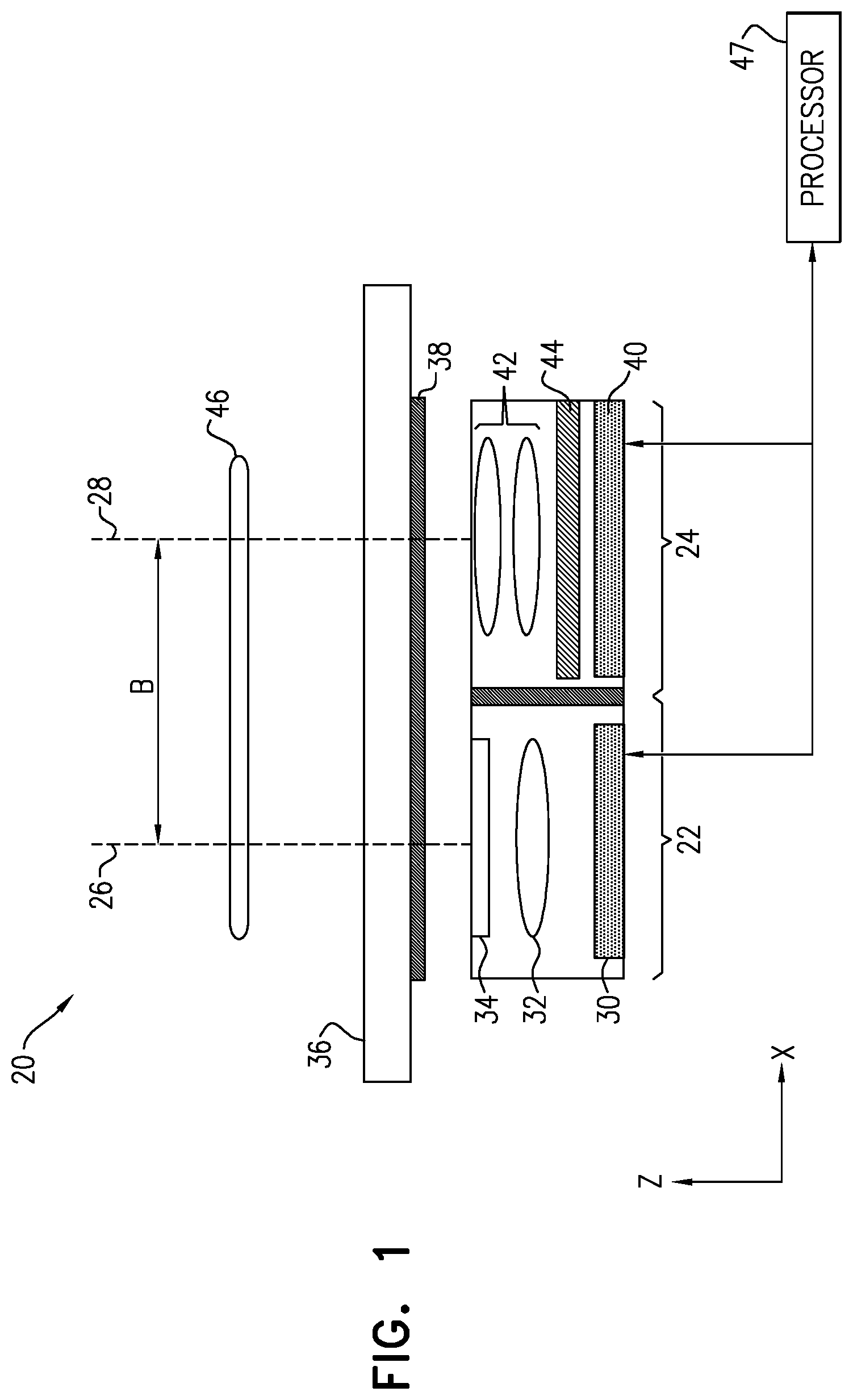Patent US12361576 Figure 1 – Proximity sensing using structured light