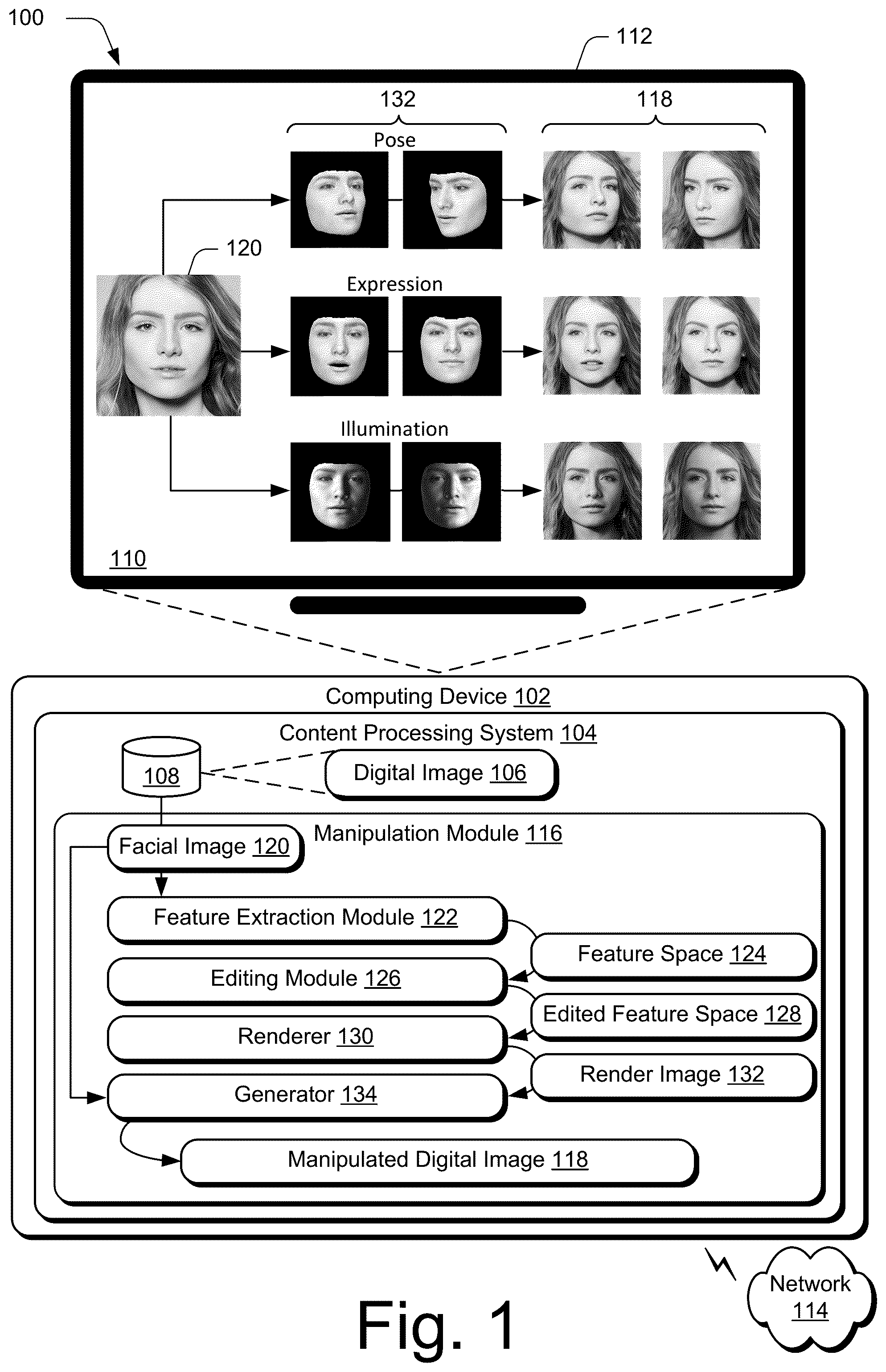 Patent US12361601 — Identity preserved controllable facial image manipulation — Figure 1