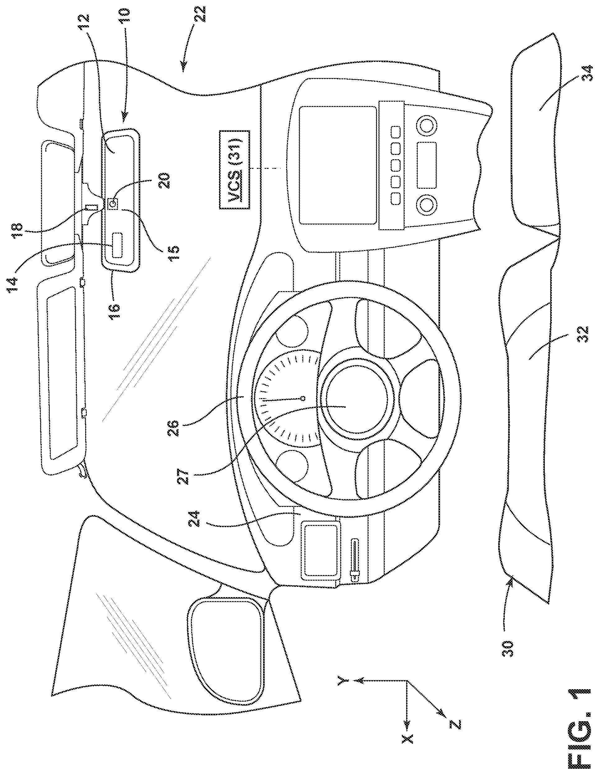 Patent US12361727 Figure 1 – Mirror assembly with driver modeling system