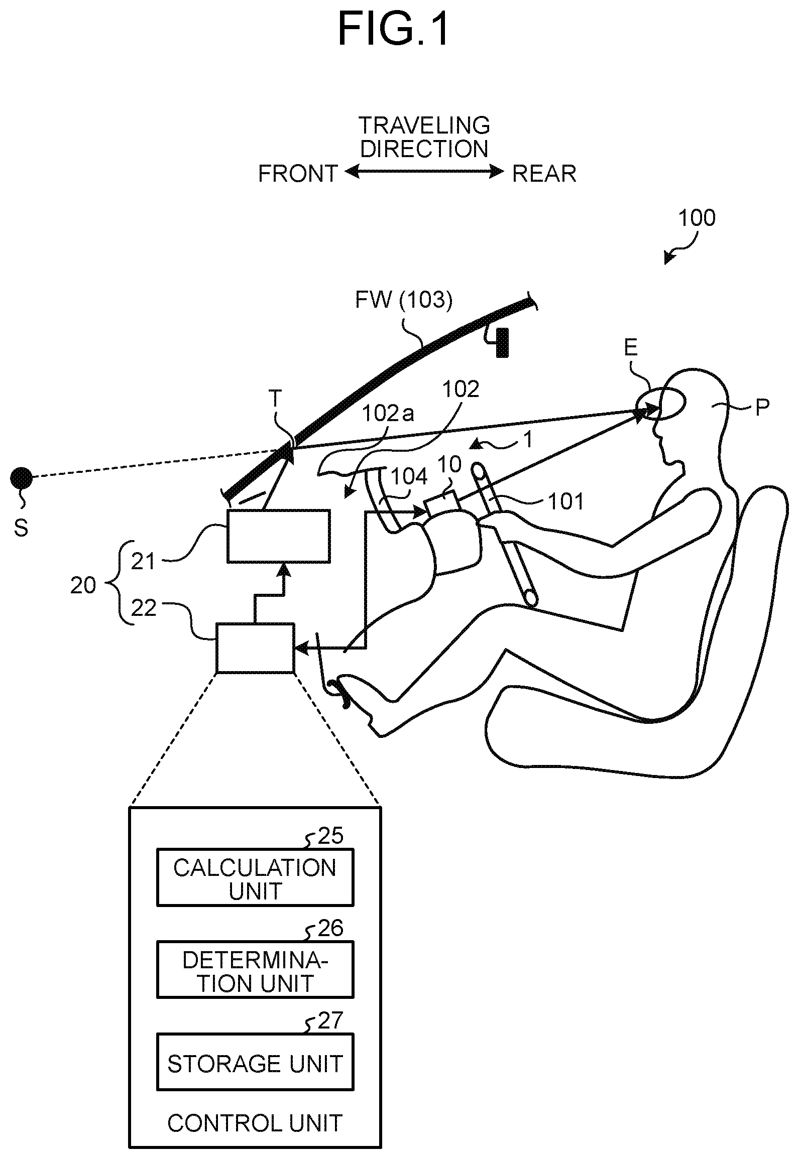 Patent US12361728 — Vehicle display device — Figure 1