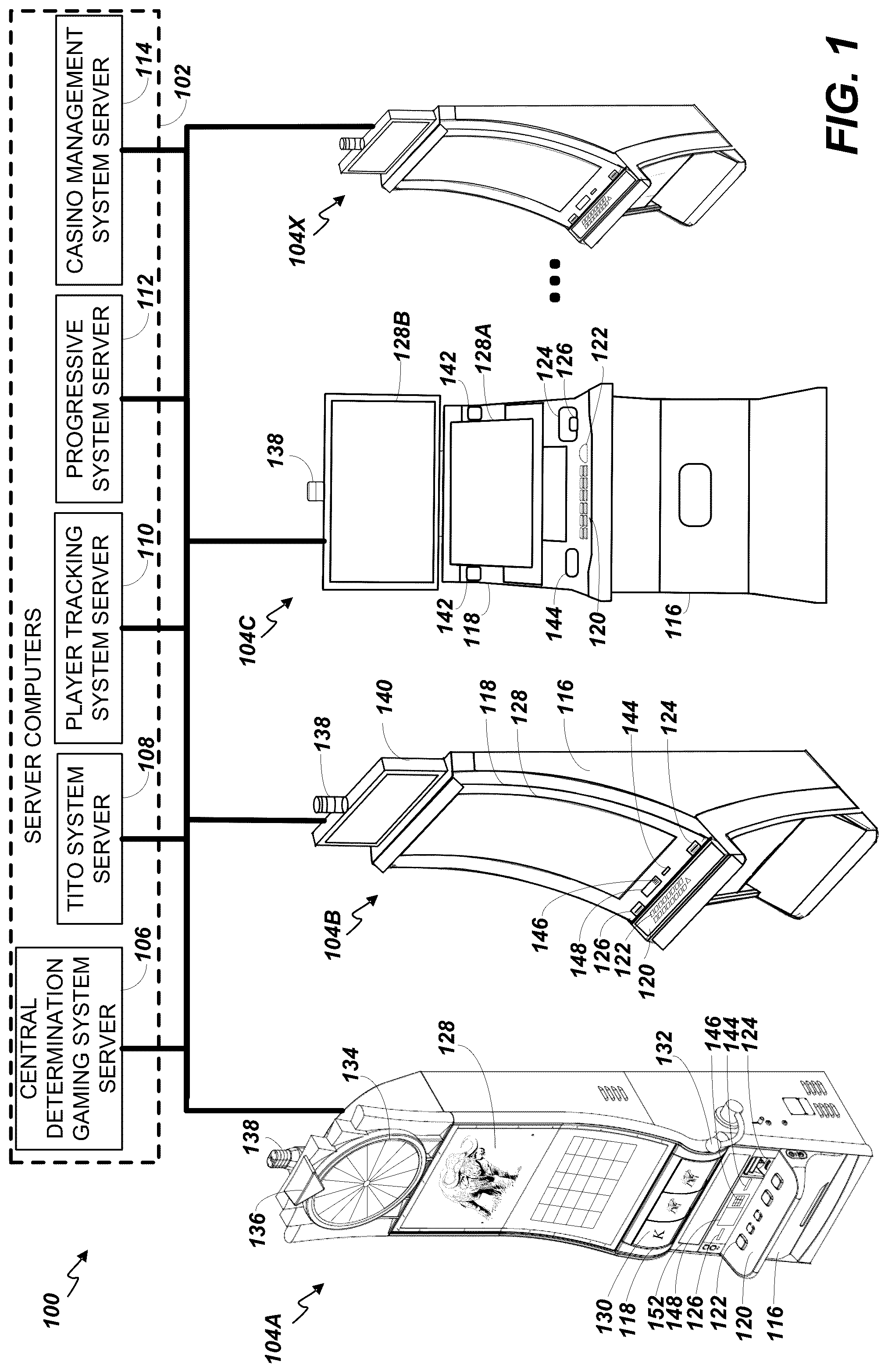 Patent US12361790 — Symbol-driven incrementation of progressive feature prizes across multiple games in a multi-game package — Figure 1