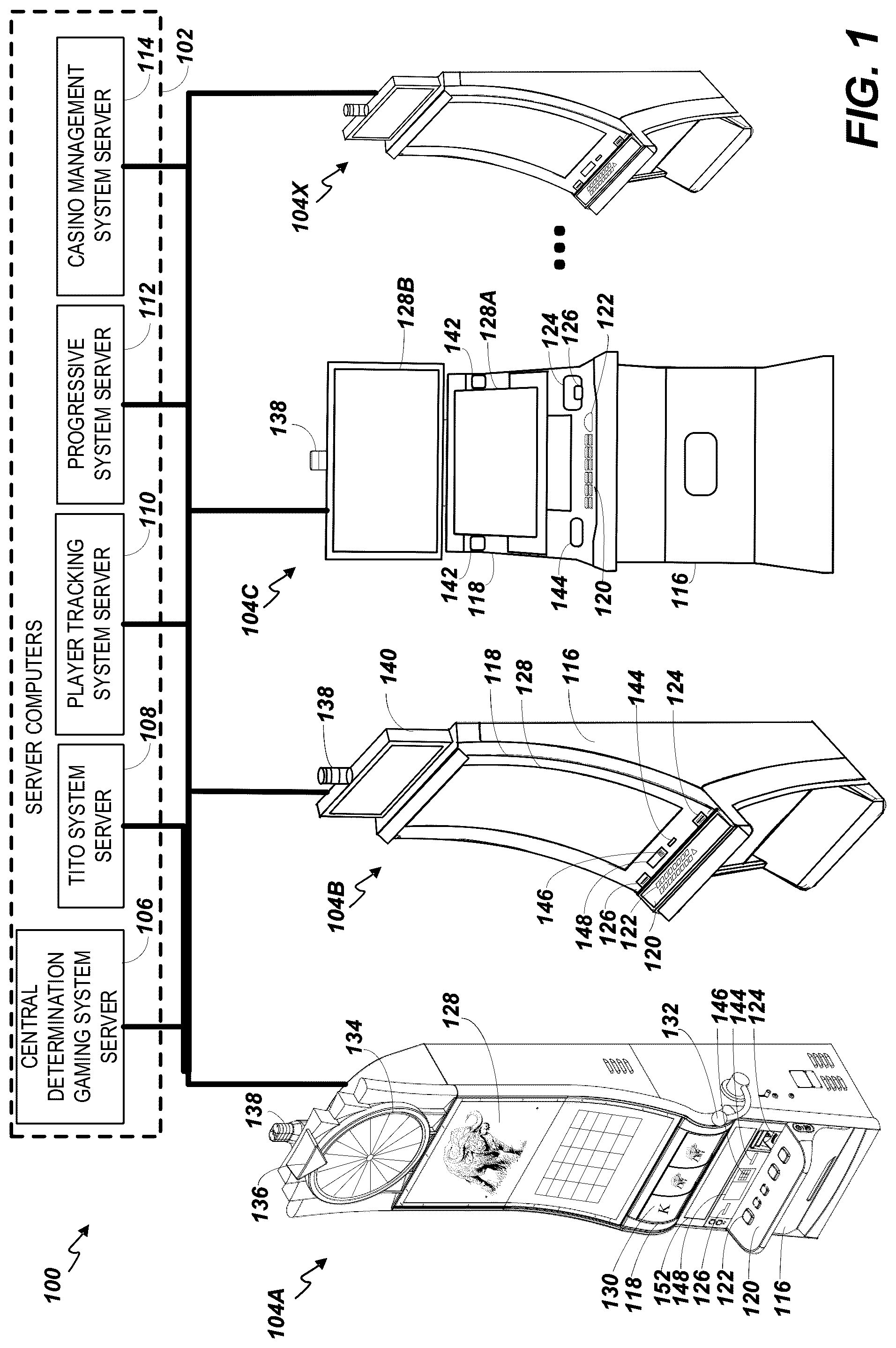 Patent US12361793 — Gaming device with multiple triggerable respin features — Figure 1