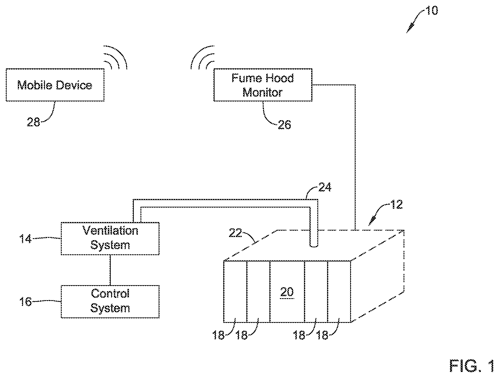 Patent US12361812 — Methods and systems for remotely interacting with a fume hood using a mobile device — Figure 1