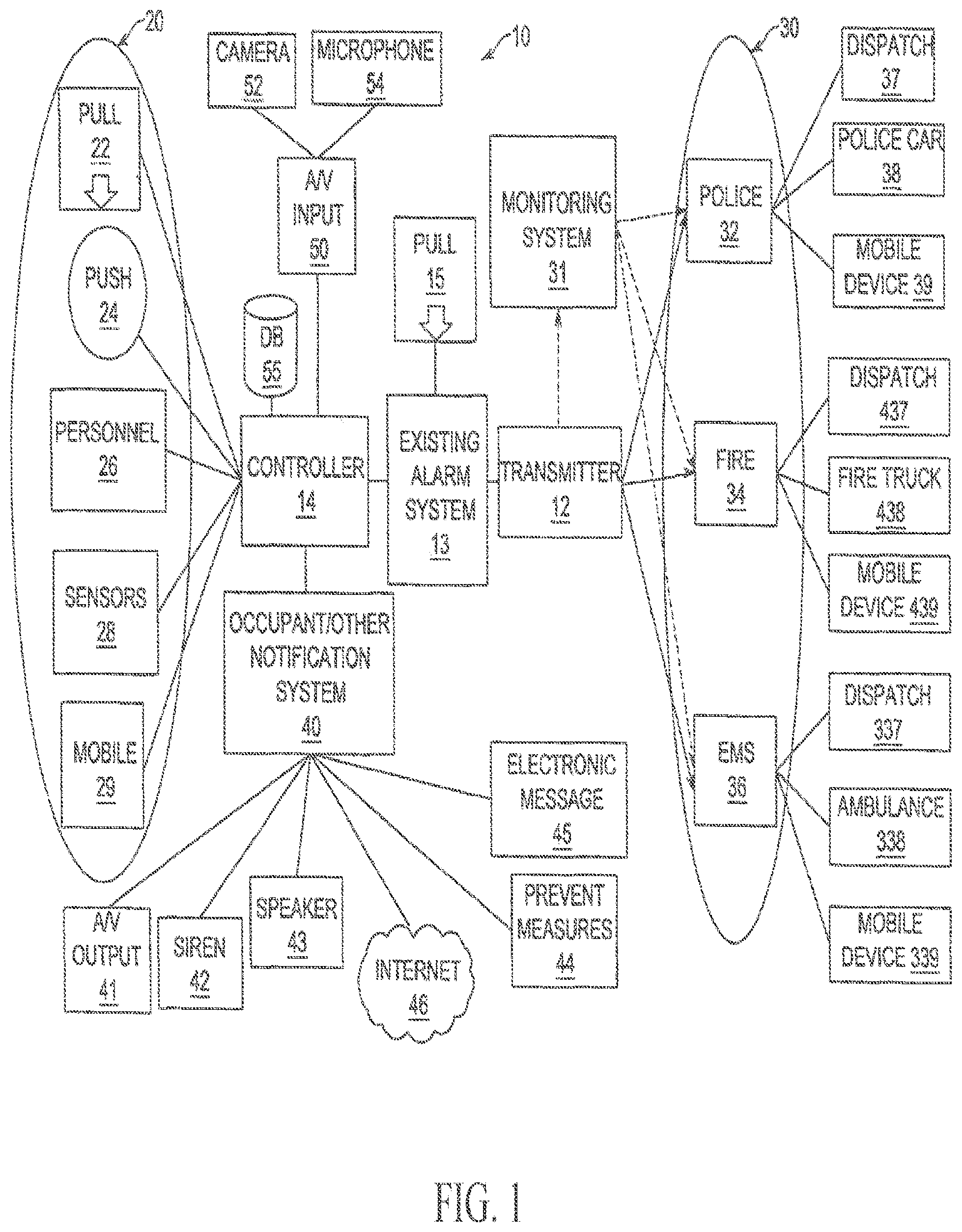 Patent US12361817 — Apparatus, system and methods for providing notifications and dynamic security information during an emergency crisis — Figure 1