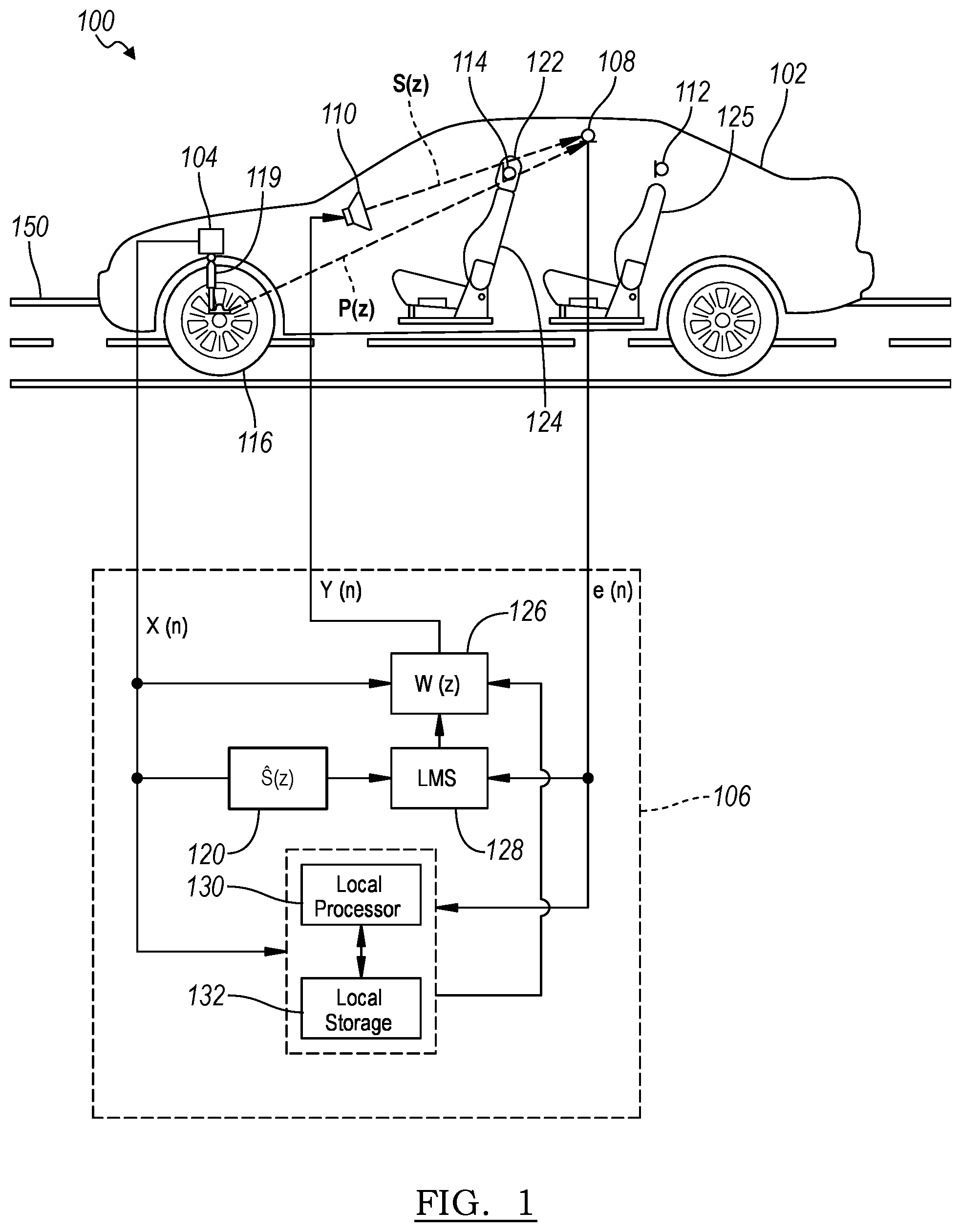 Patent US12361919 — Instability detection and adaptive-adjustment for active noise cancellation system — Figure 1