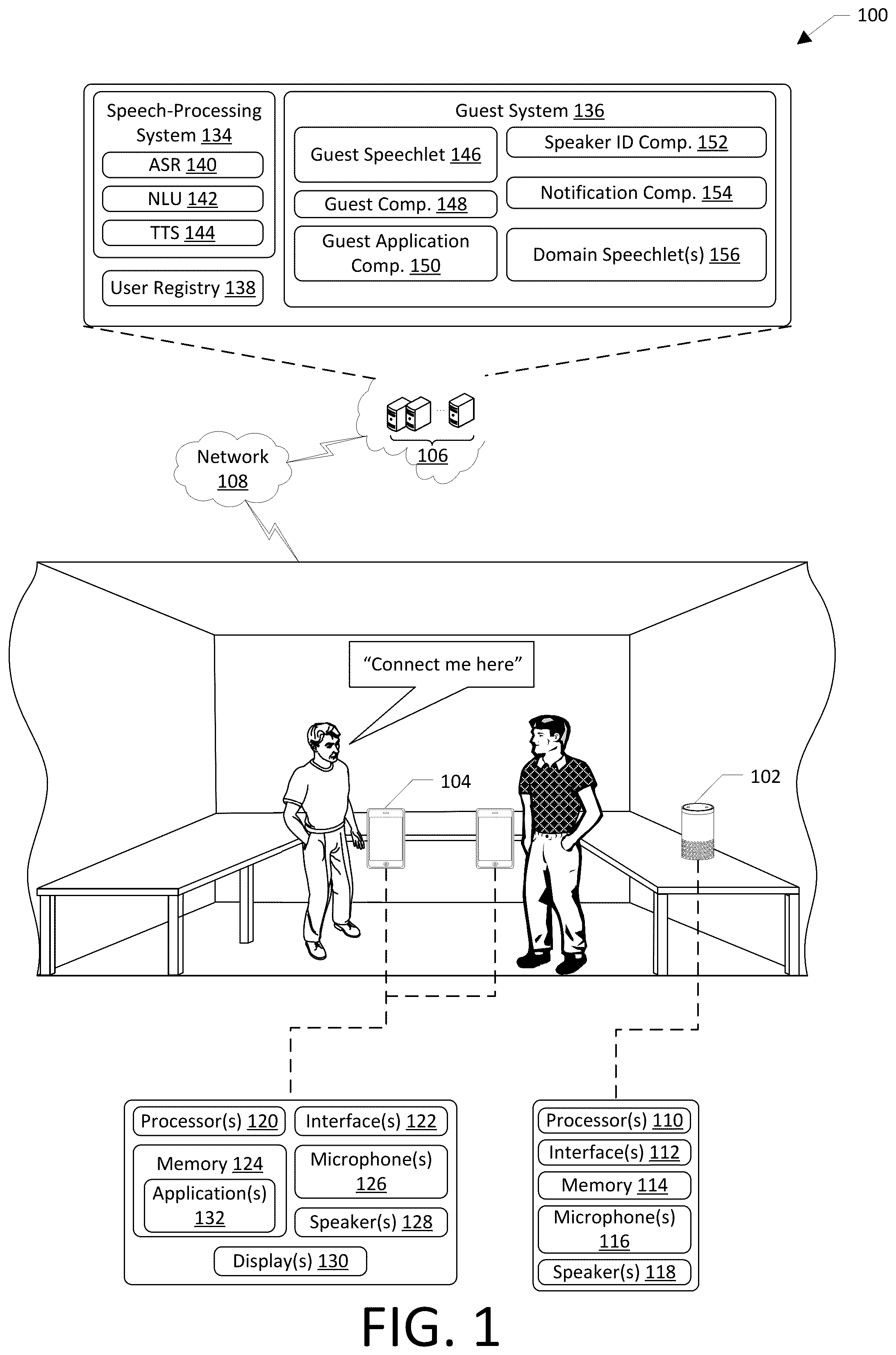 Patent US12361944 — Account association with device — Figure 1
