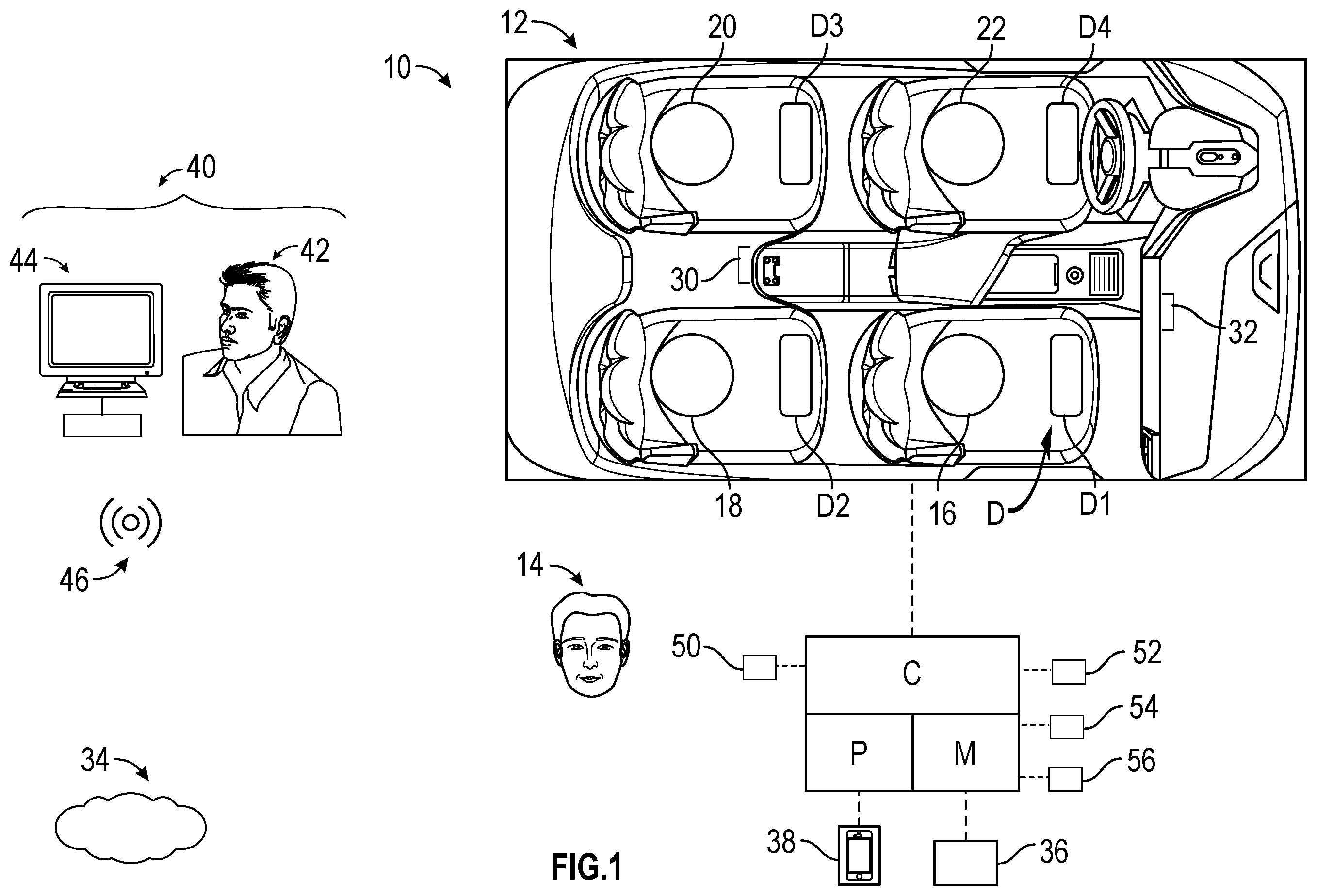 Patent US12361949 Figure 1 – Dynamic audio signal transcription in a vehicle