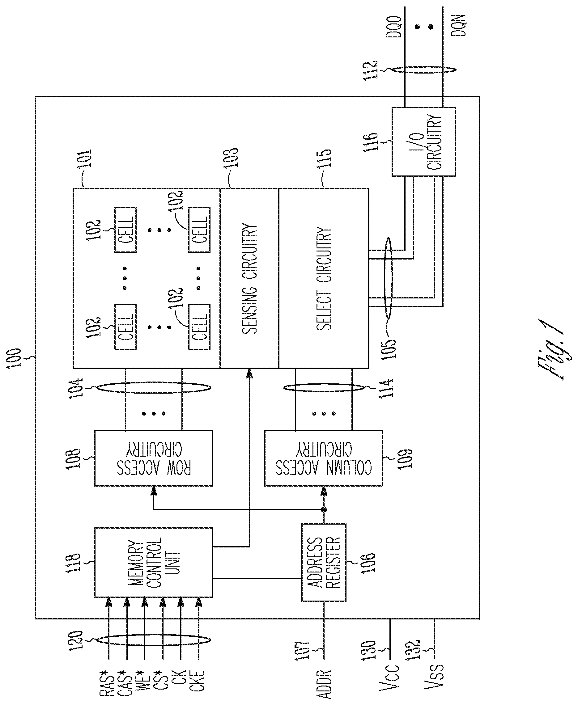 Patent US12361977 Figure 1 – Memory device having shared read/write data line for 2-transistor vertical memory cell