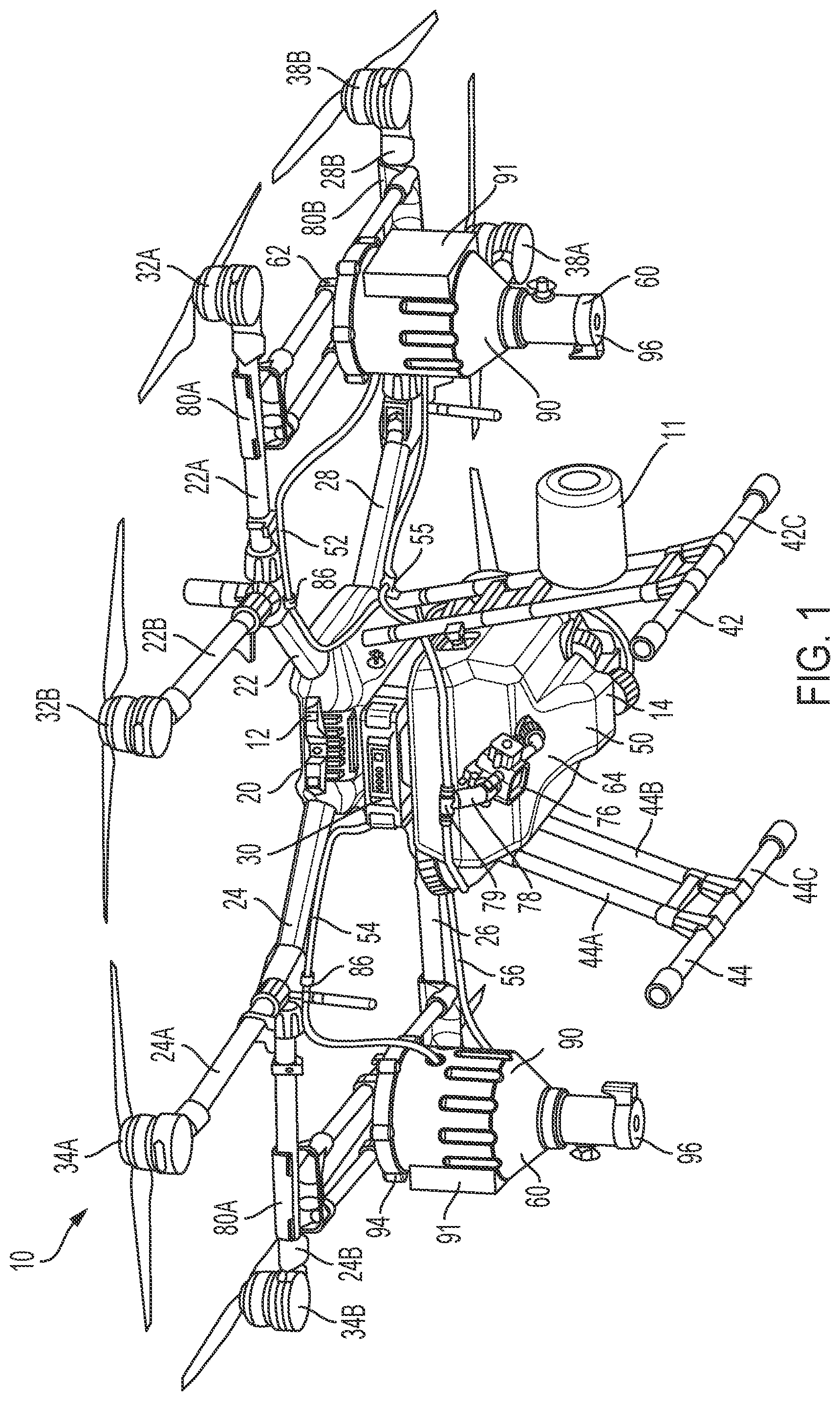 Patent US12365013 Figure 1 – Electrostatic quadcopter sanitation device and delivery system