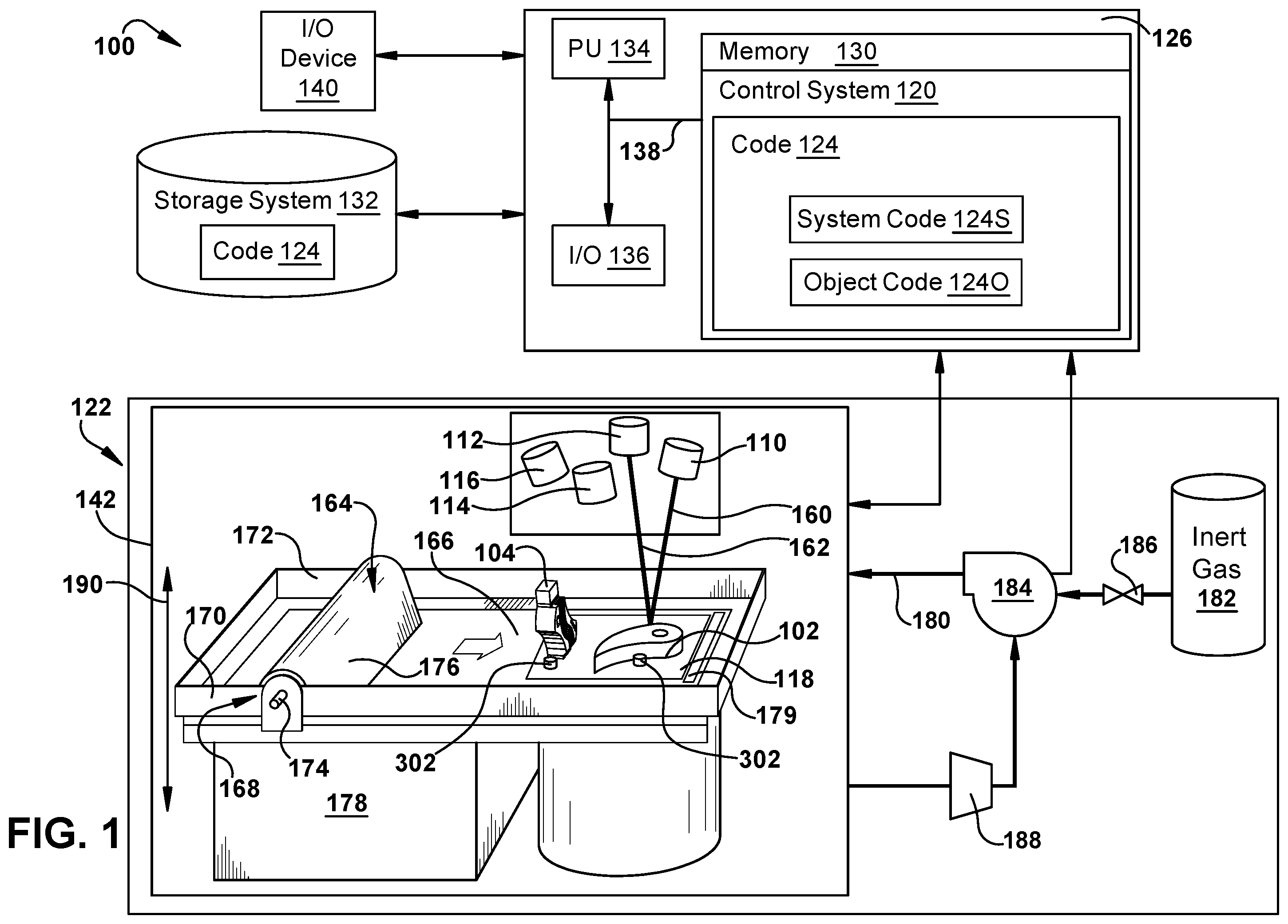 Patent US12365047 — Aligning of melting beam source in additive manufacturing system — Figure 1