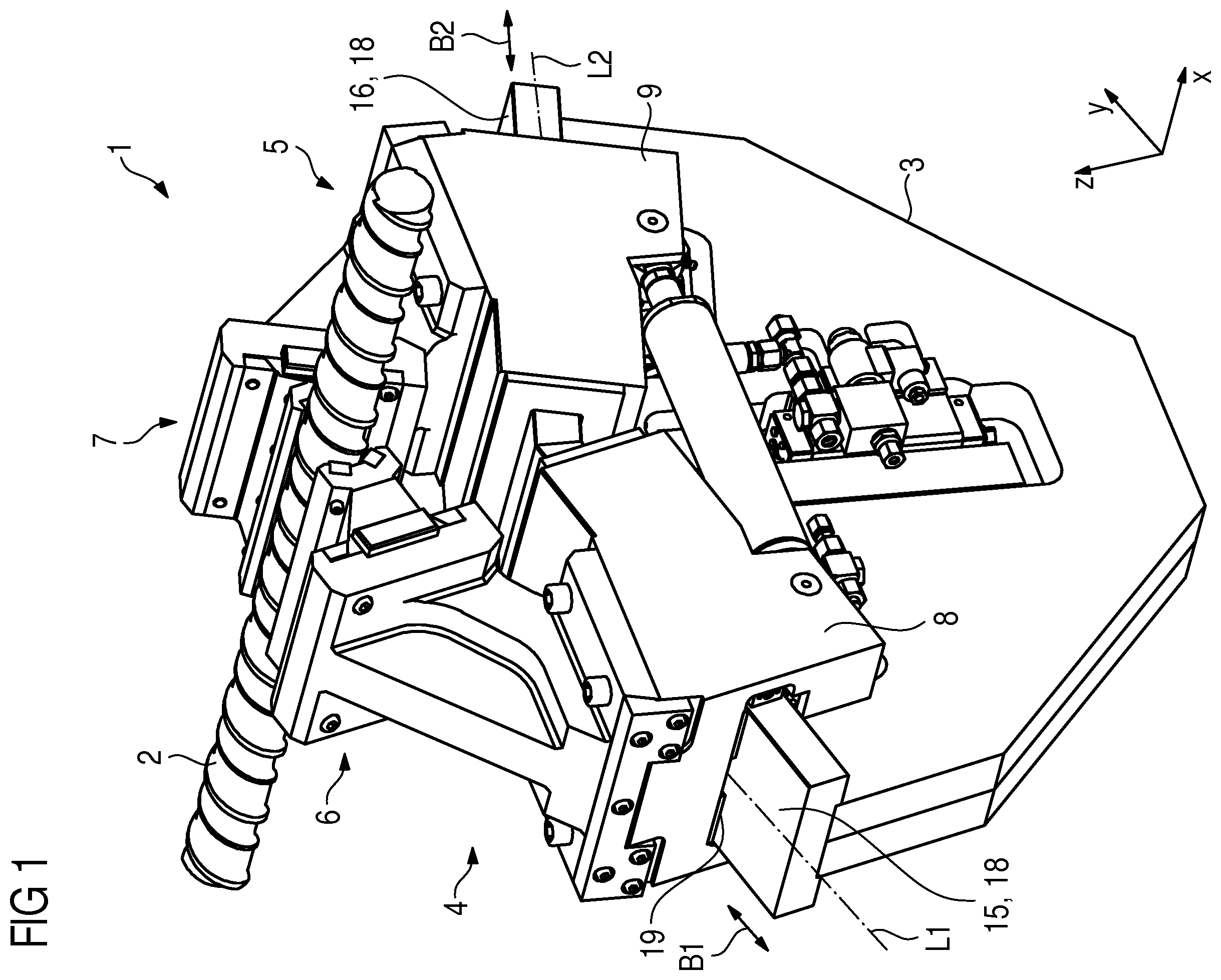 Patent US12365058 Figure 1 – Steady rest for supporting a workpiece being machined