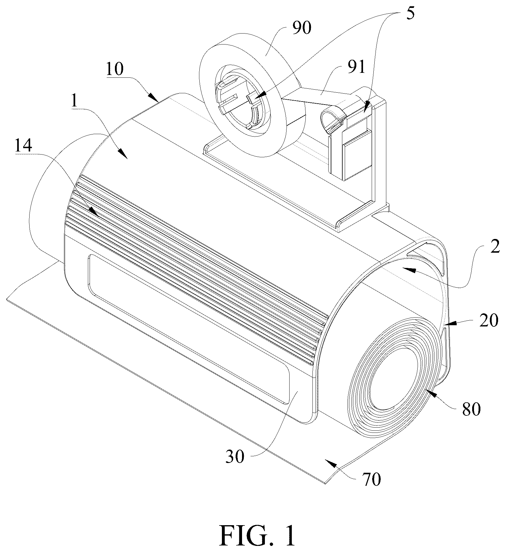 Patent US12365103 — Paper separator provided with adhesive tape cutting assembly — Figure 1