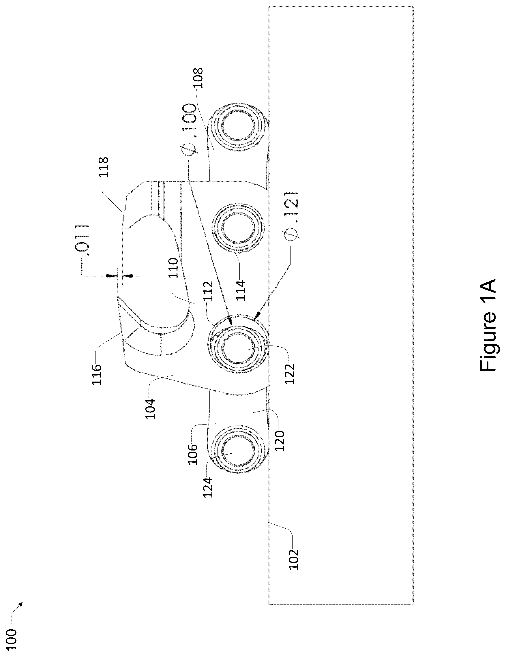 Patent US12365109 Figure 1 – Saw chain link with one or more oversized rivet holes