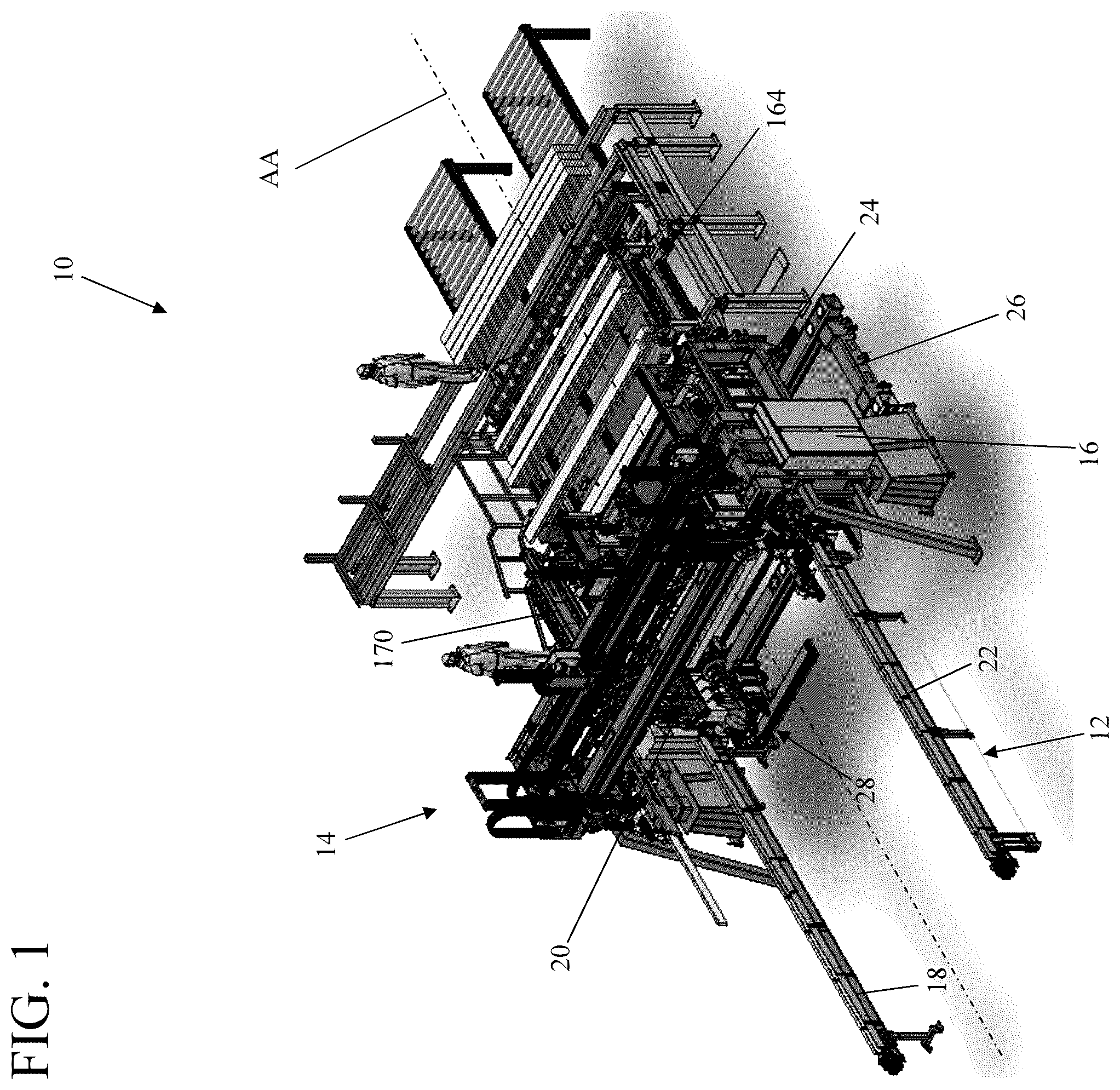 Patent US12365110 Figure 1 – Automated wall frame assembly system