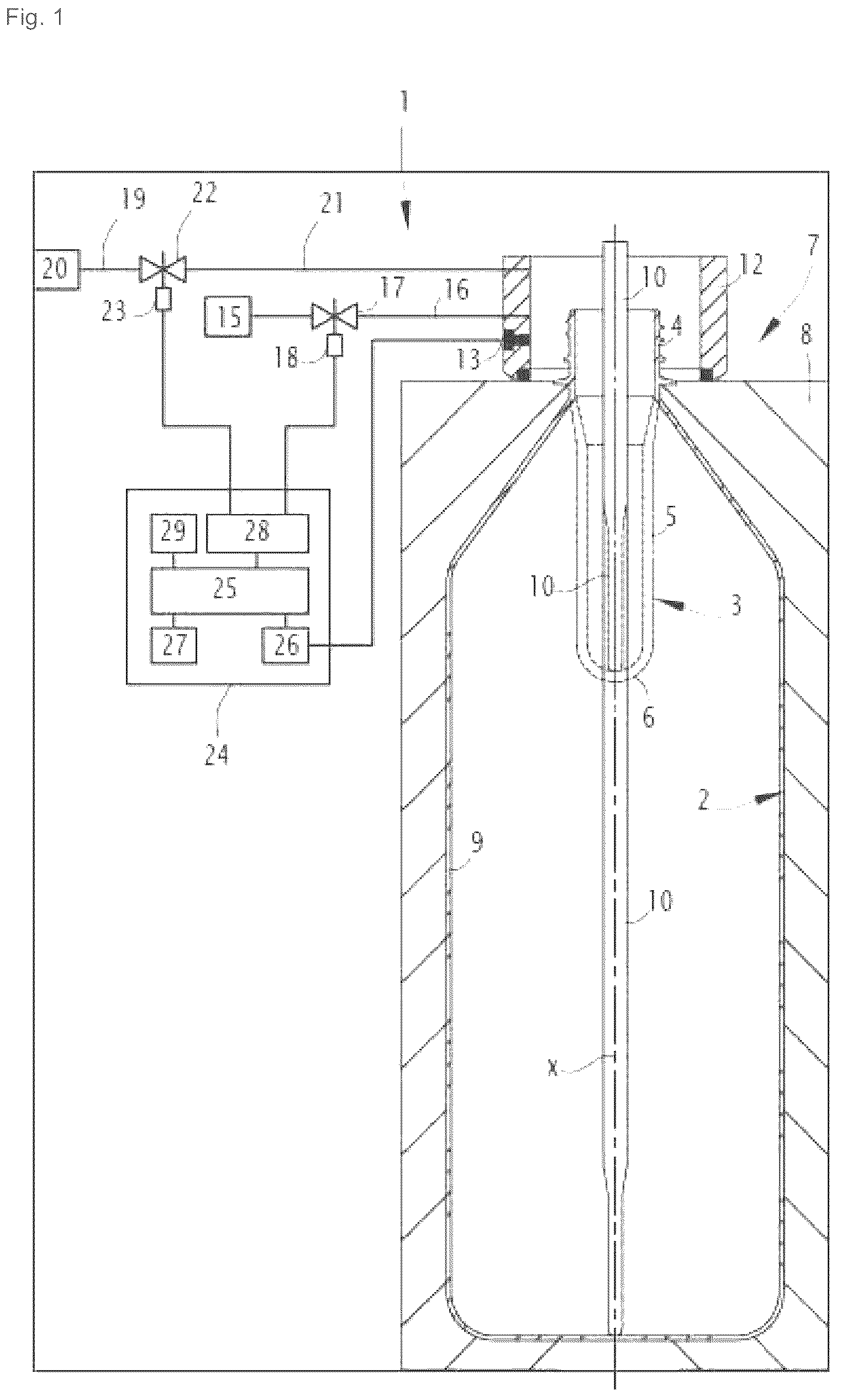 Patent US12365127 — Method for regulating the cyclic production of containers by stretch-blowing — Figure 1