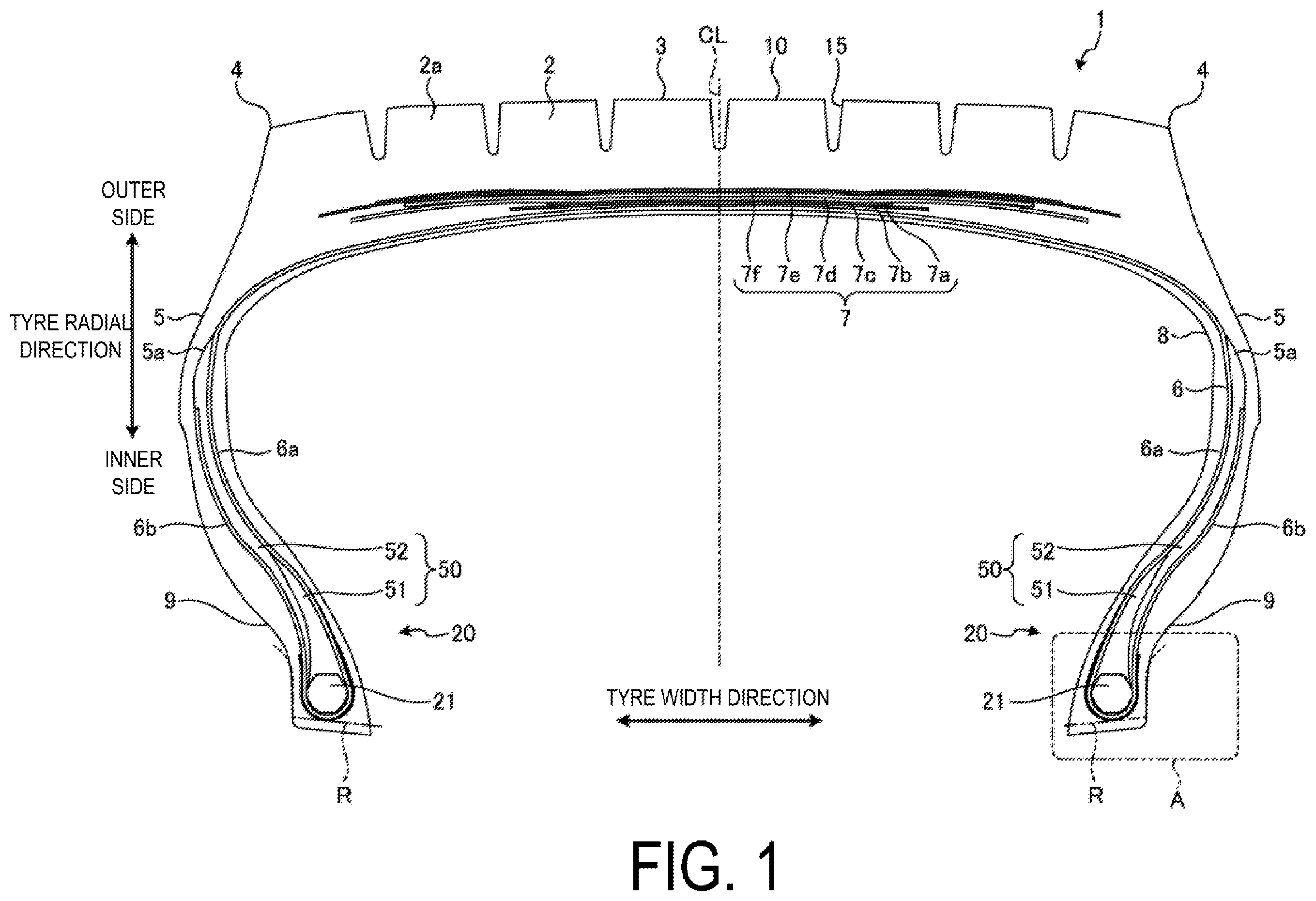 Patent US12365204 — Pneumatic tire and method for manufacturing pneumatic tire — Figure 1