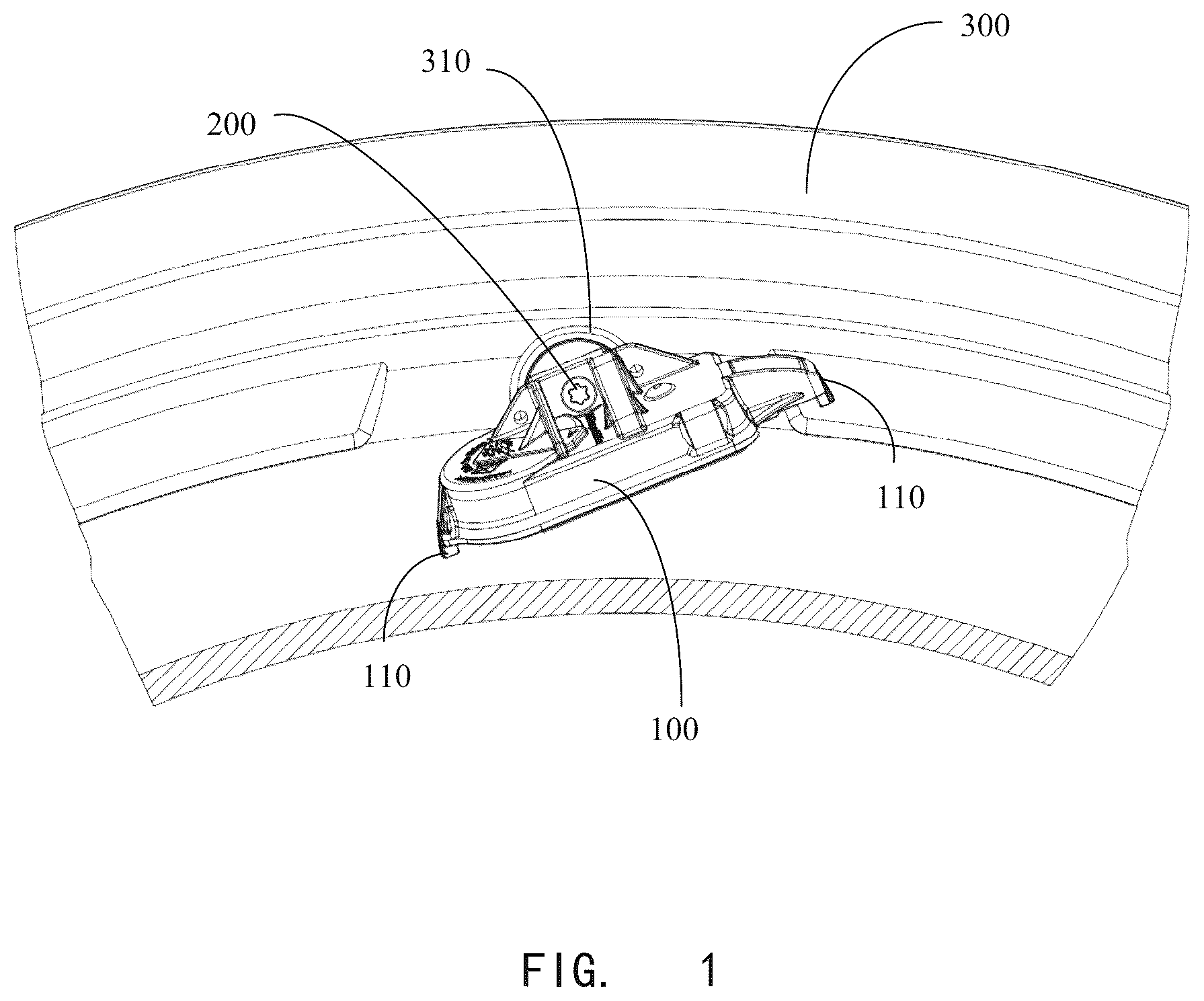 Patent US12365206 — TPMS transmitter fixing structure and assembling structure — Figure 1