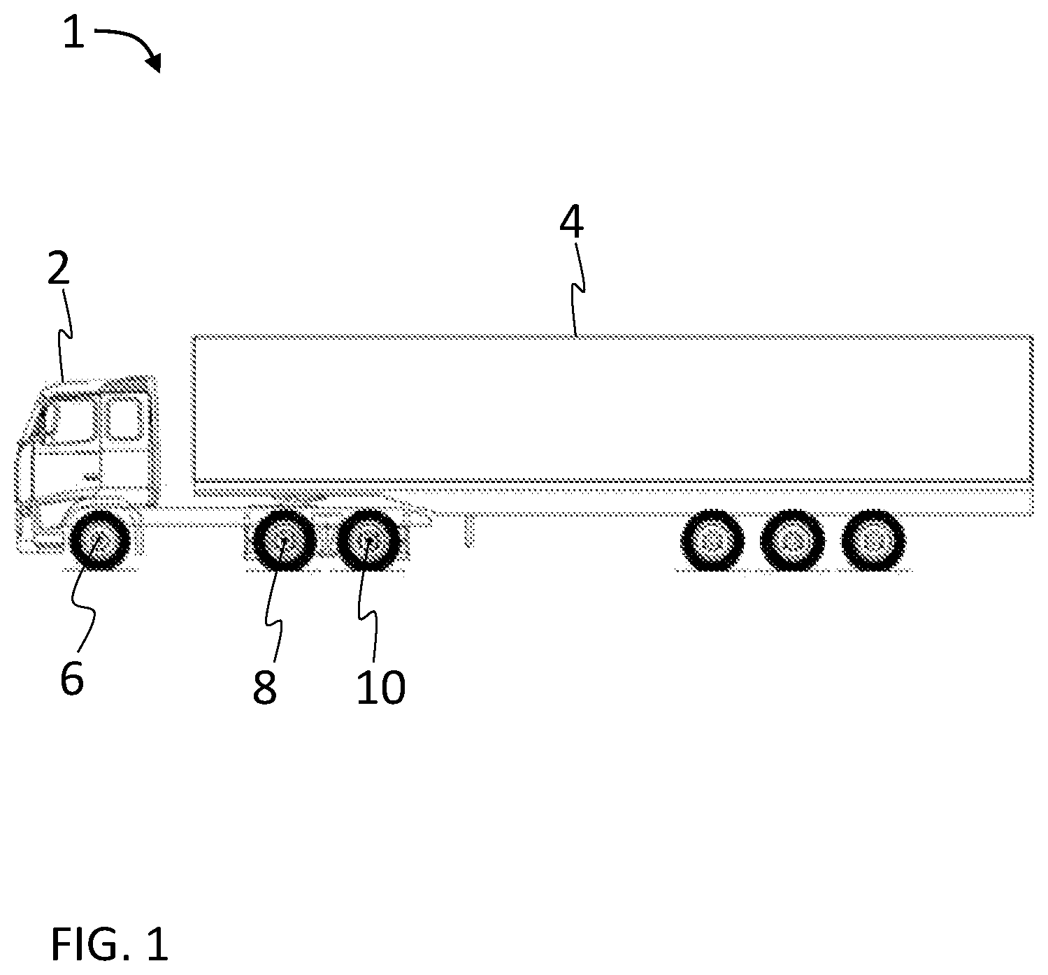 Patent US12365213 — Air supply control arrangement for a heavy duty vehicle comprising a lift axle — Figure 1