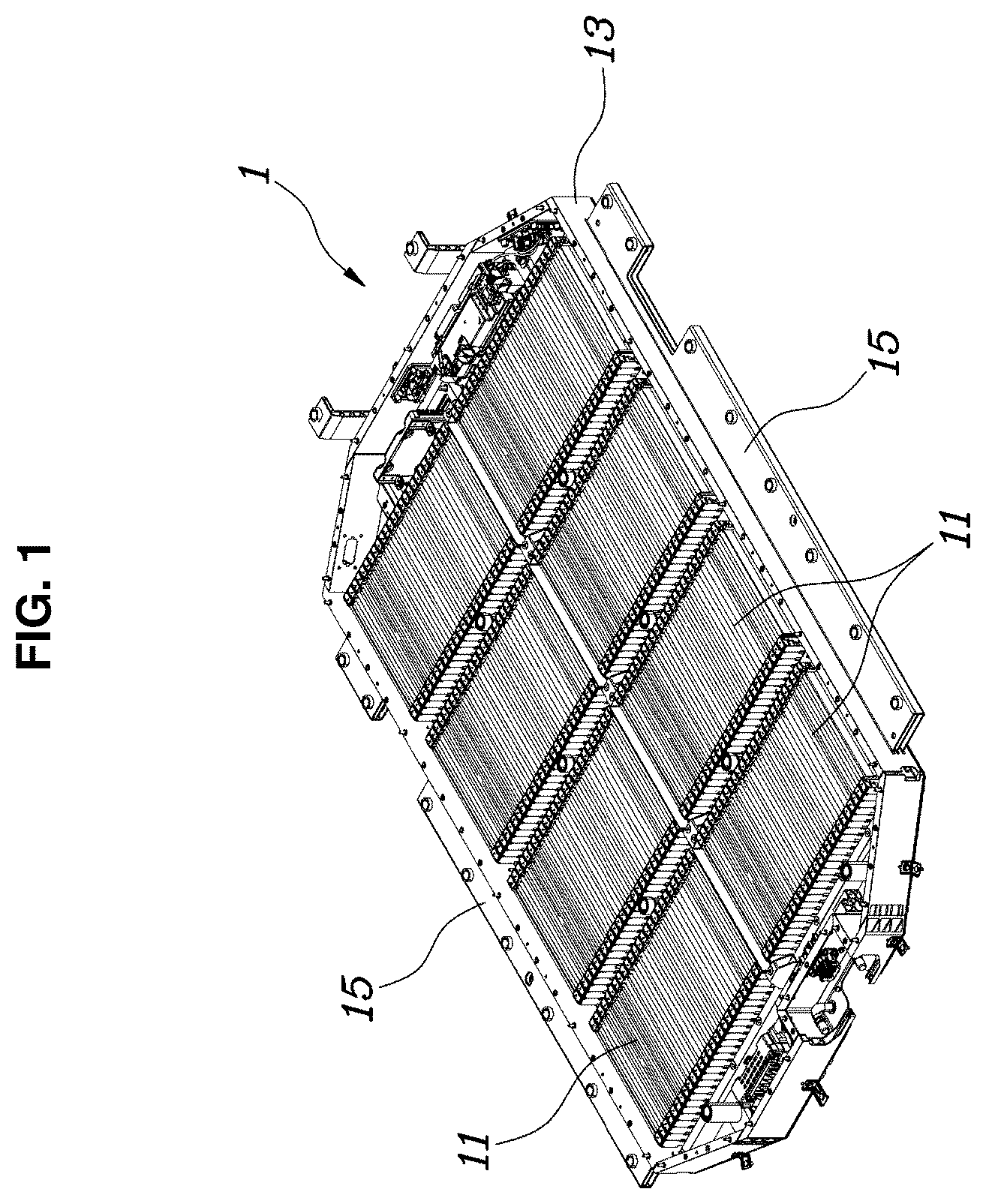 Patent US12365229 Figure 1 – Vehicle battery assembly mounting structure