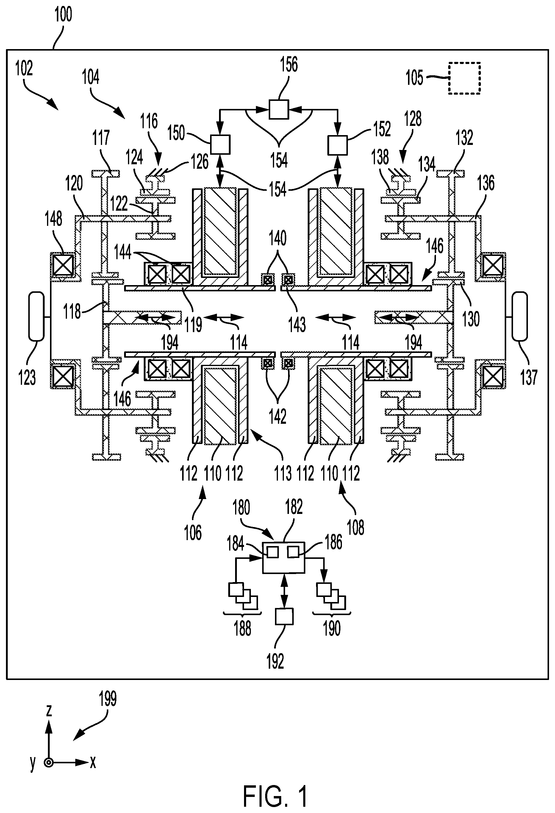 Patent US12365230 — Electric axle with compact electric machine and gearbox arrangement — Figure 1