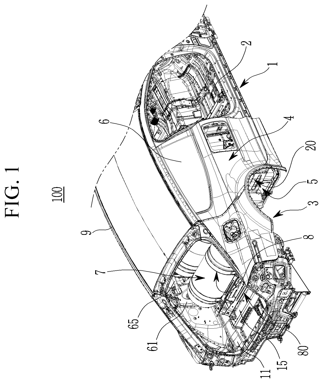Patent US12365238 — Vehicle rear body structure — Figure 1