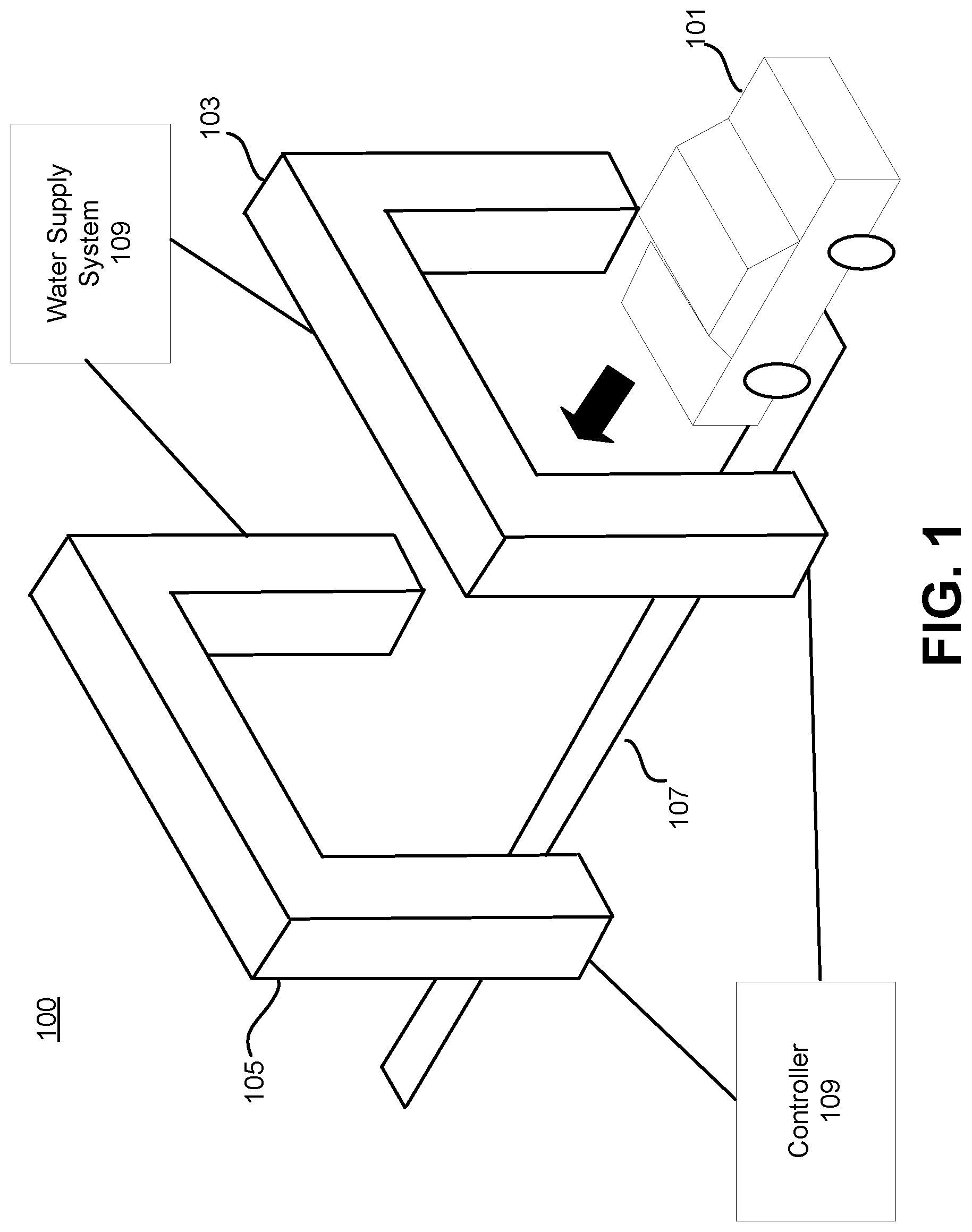 Patent US12365315 — Two-stage brushless car wash system — Figure 1