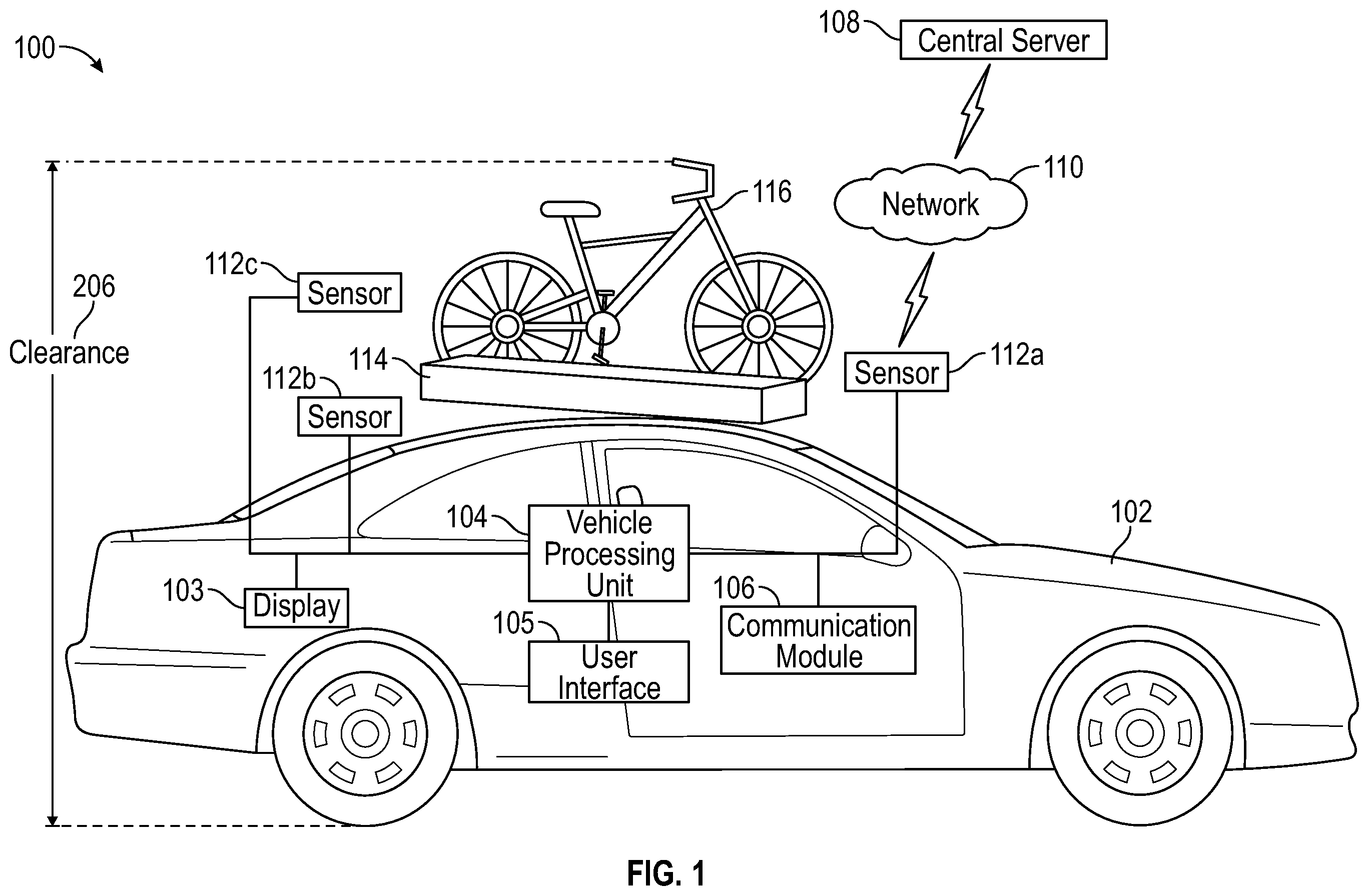 Patent US12365348 Figure 1 – Determination of vehicle clearance and optimized orientation of objects placed on roof
