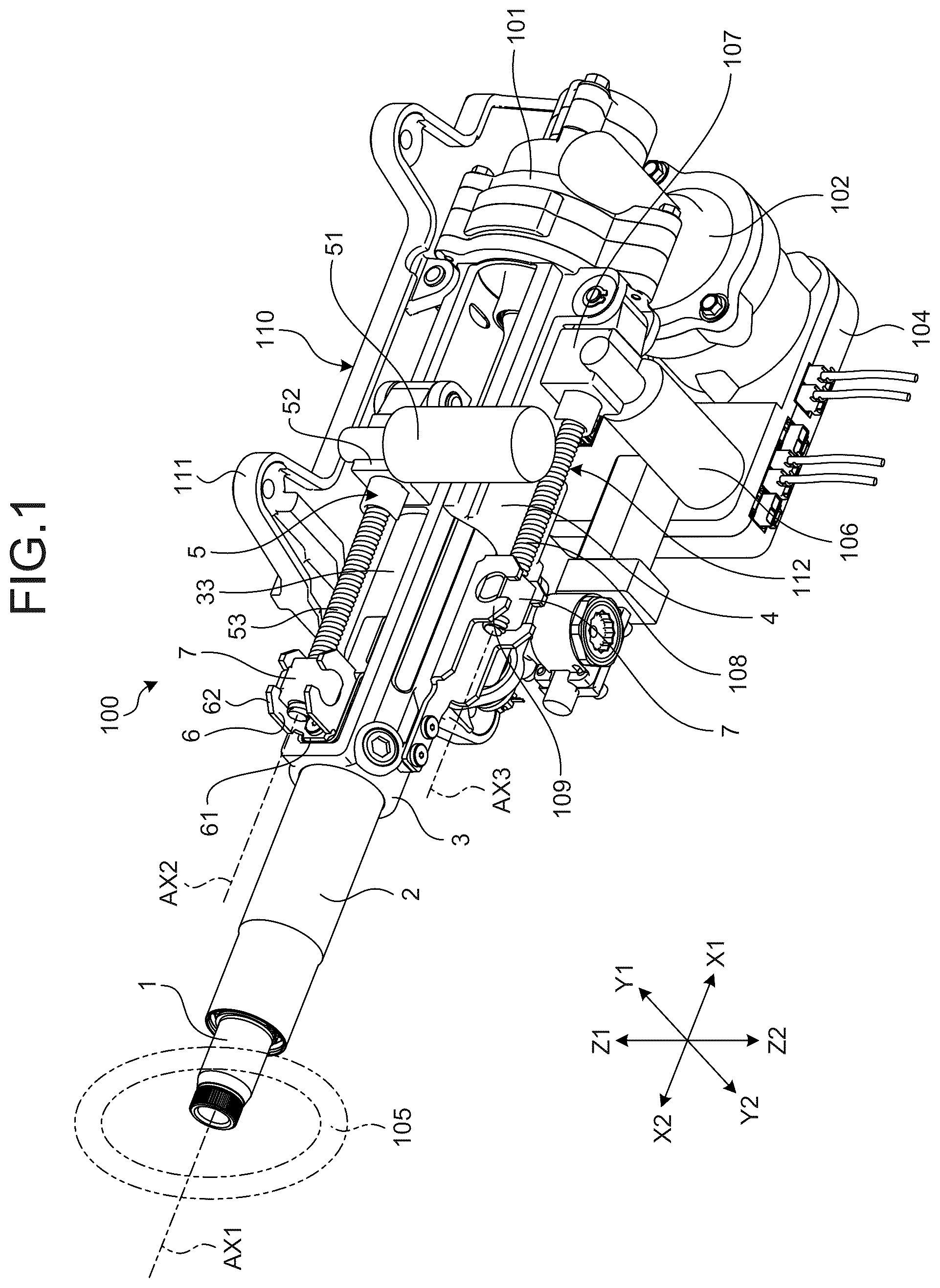 Patent US12365382 — Steering device and manufacturing method of steering device — Figure 1