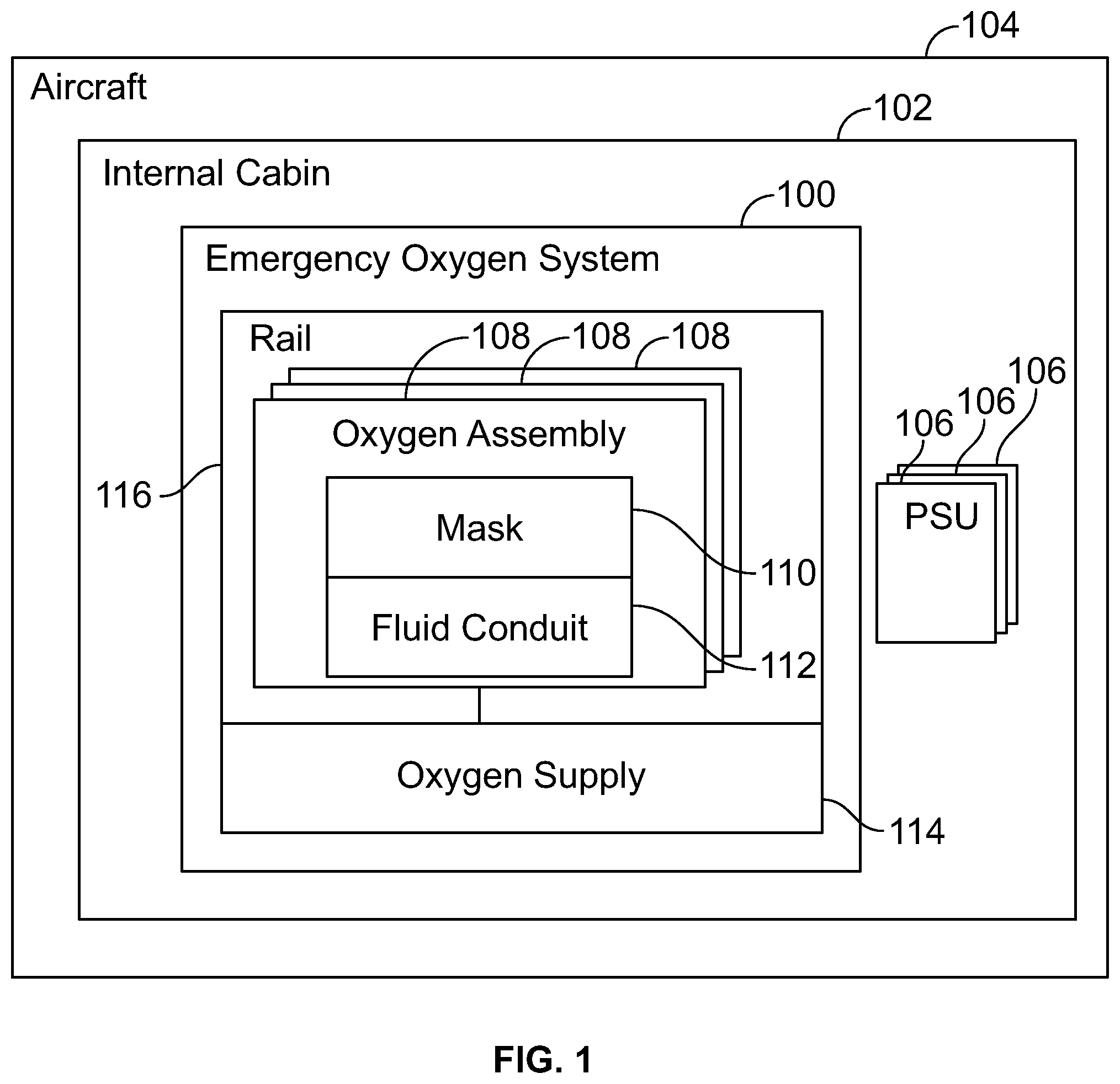 Patent US12365462 — Emergency oxygen systems for internal cabins of aircraft — Figure 1