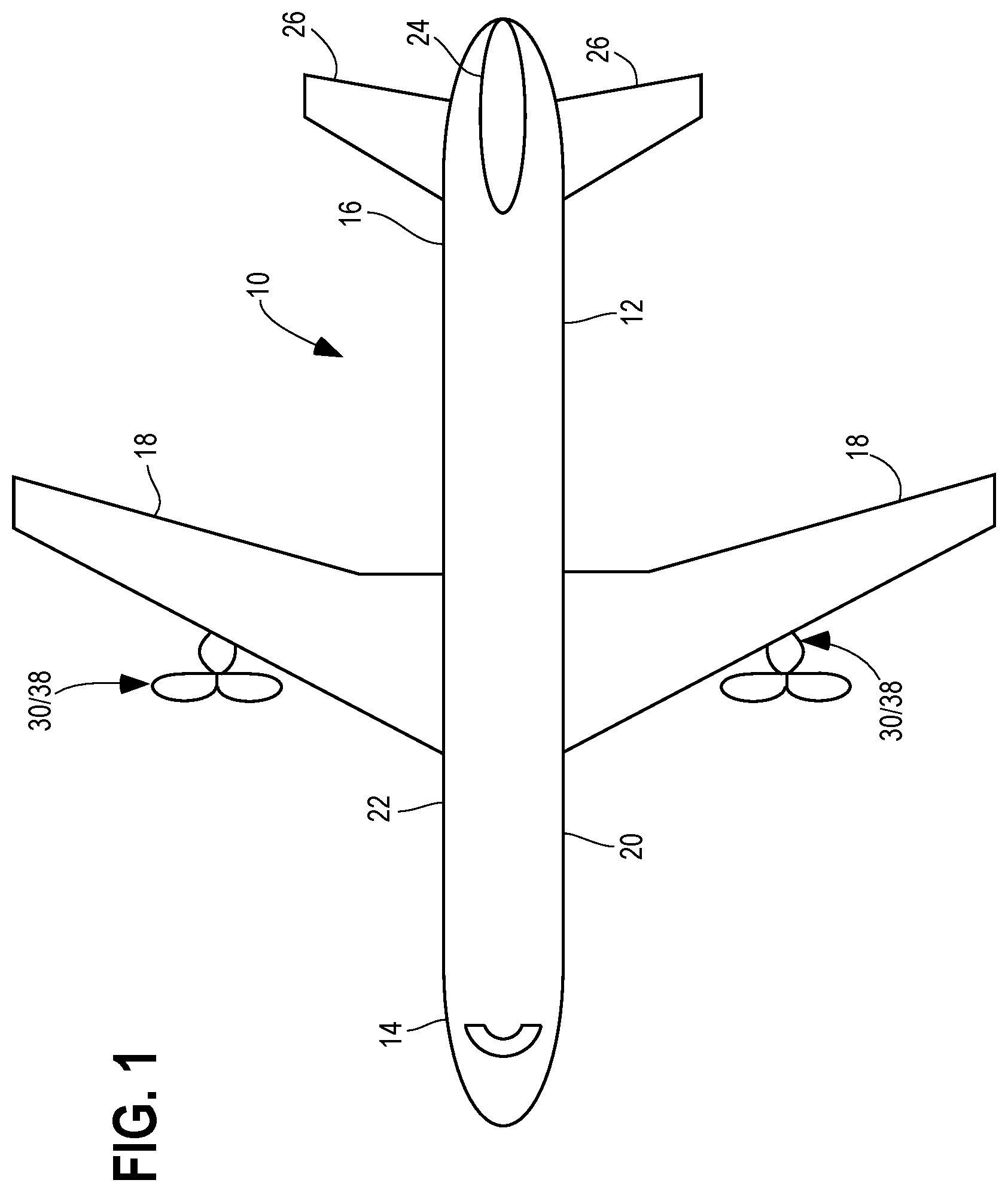 Patent US12365471 — Aircraft with an unducted fan propulsor — Figure 1