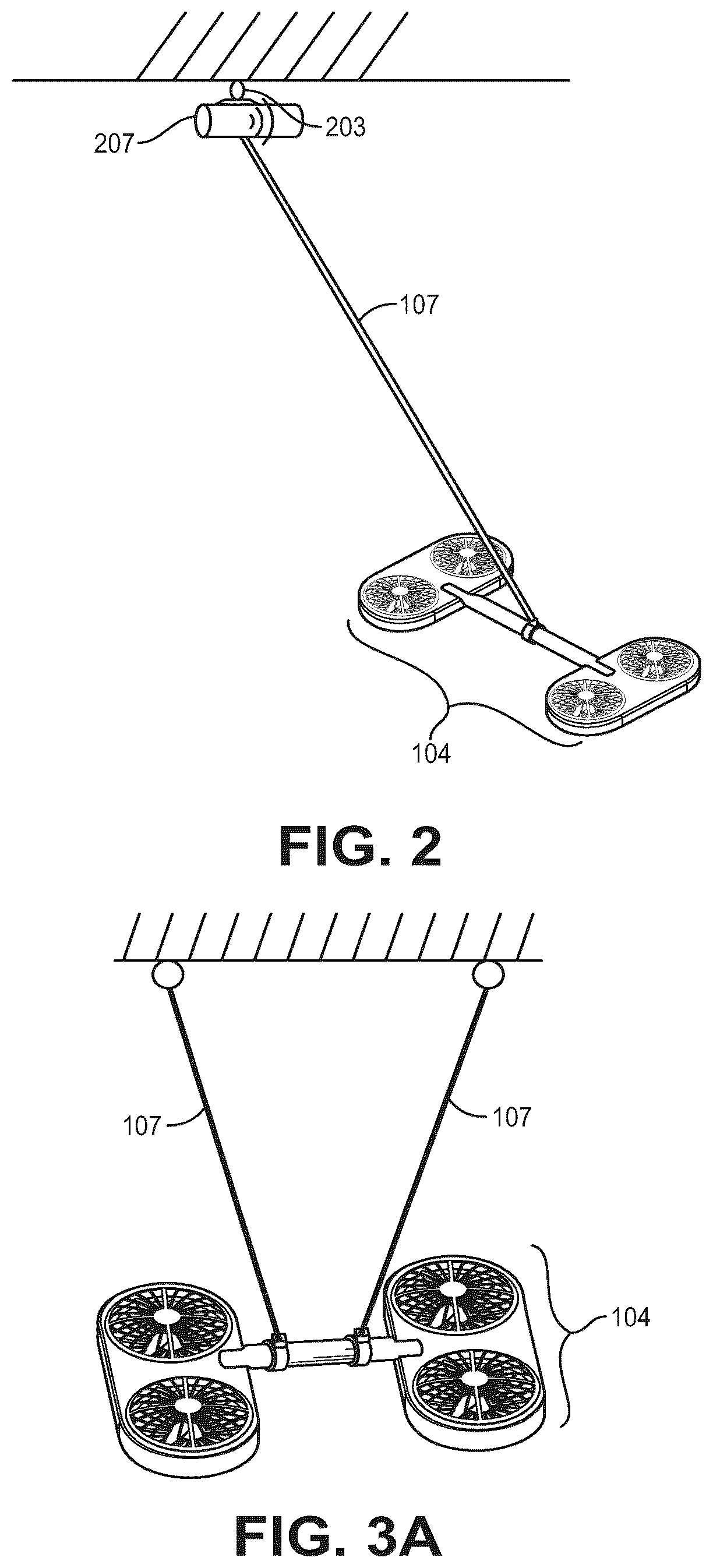 Patent US12365492 Figure 2 – Suspended aerial vehicle system with thruster stabilization