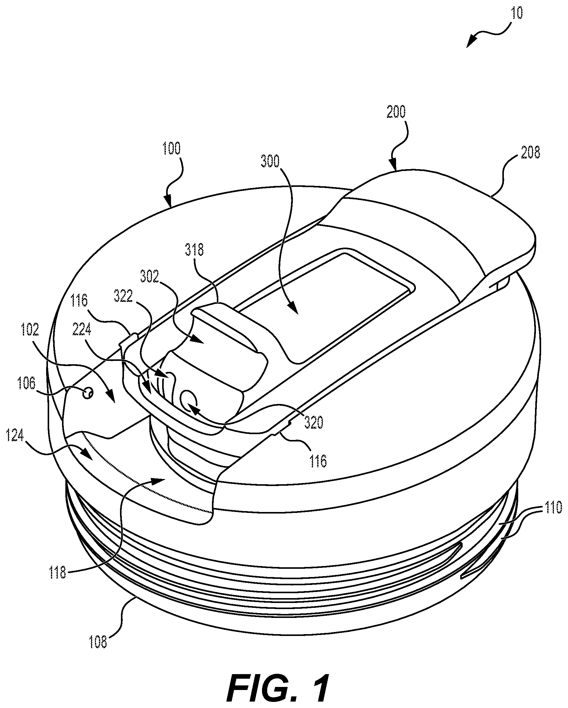 Patent US12365520 — Dispensing lid — Figure 1