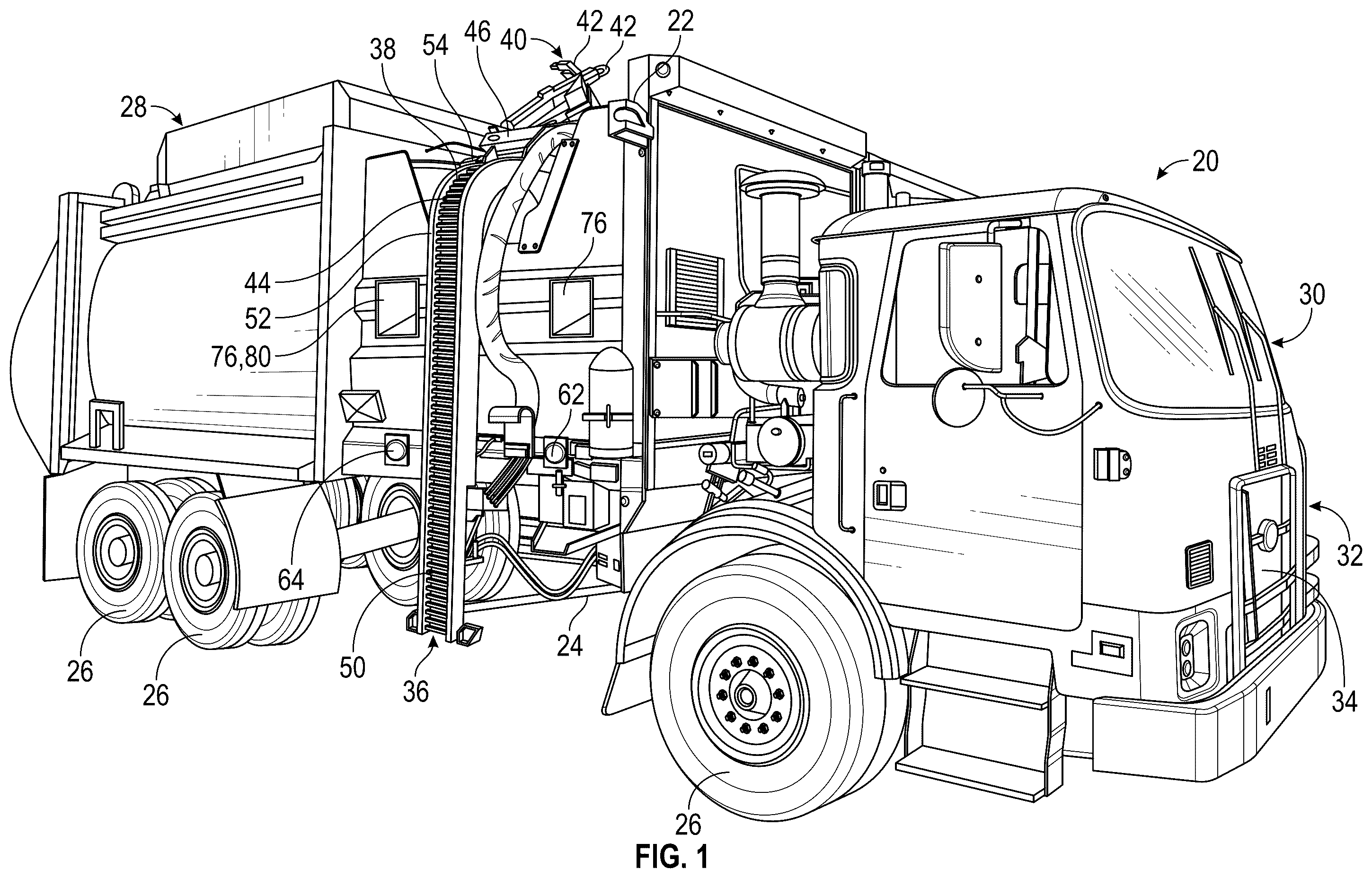 Patent US12365535 — Lighting system for a refuse vehicle — Figure 1
