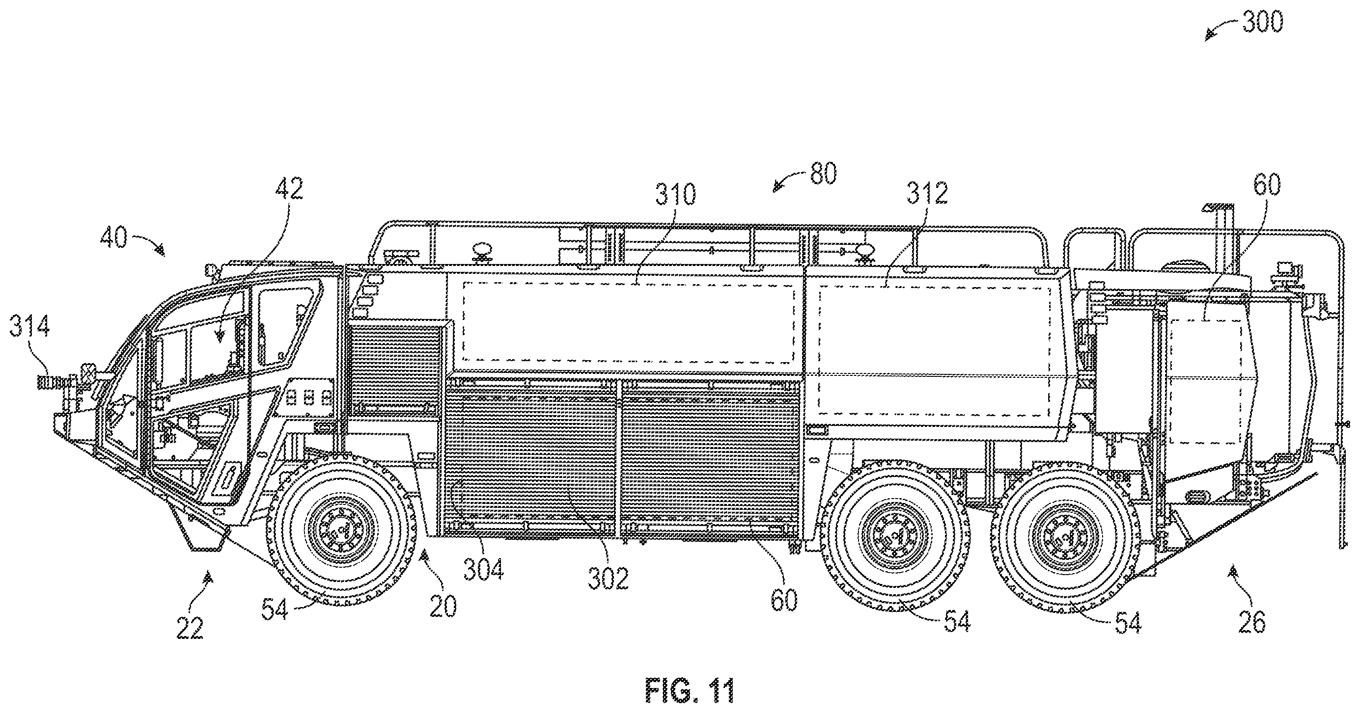 Patent US12365536 Figure 11 – Regeneration control for a refuse vehicle packer system