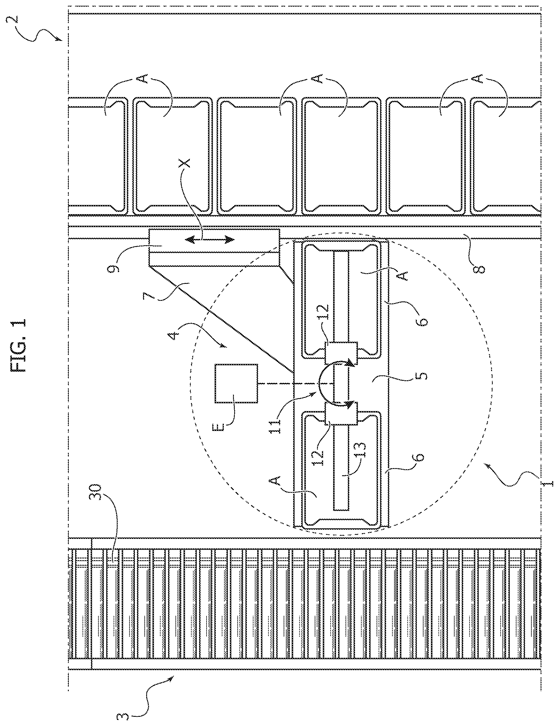 Patent US12365539 — Method for automatically handling a plurality of product containers, and a related system — Figure 1
