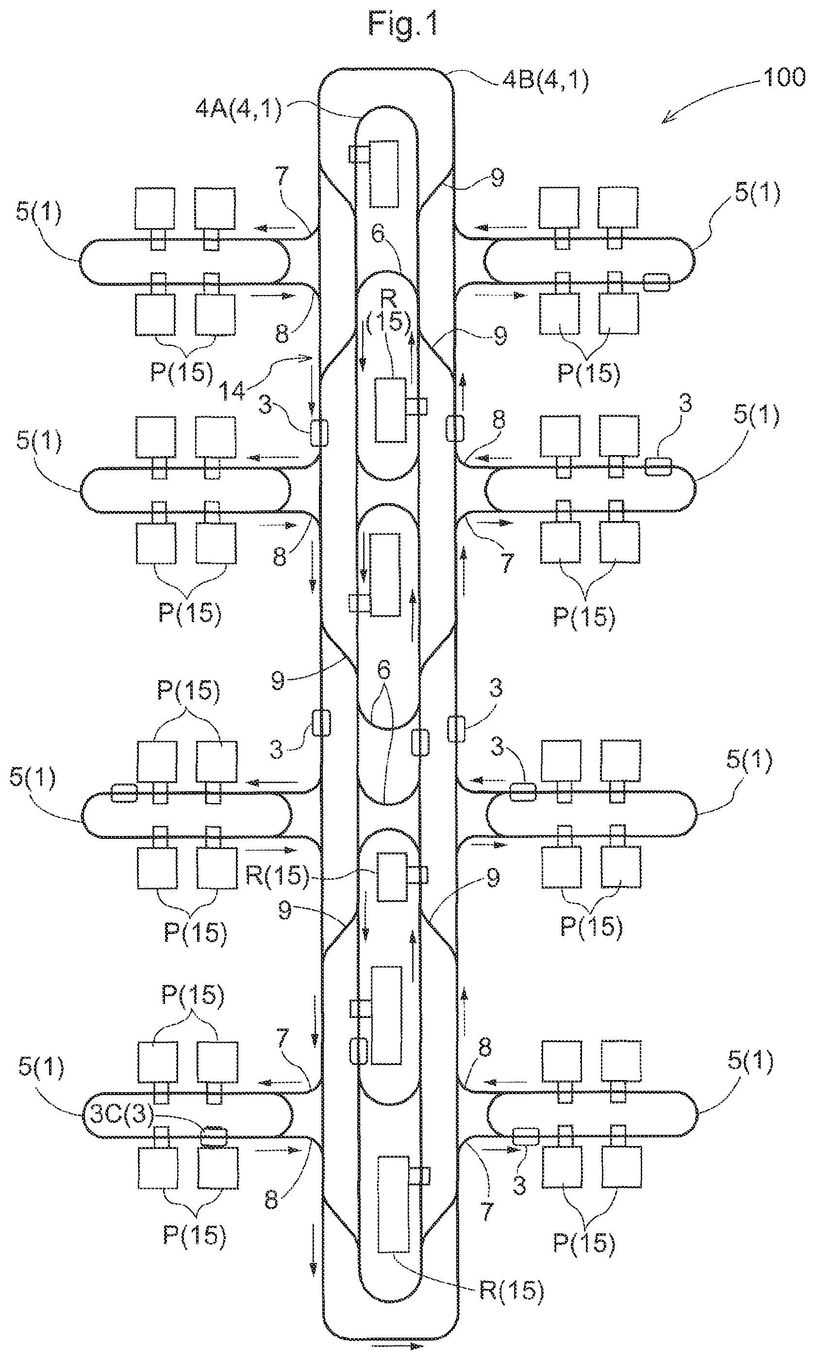 Patent US12365541 — Article transport facility, route setting method, and route setting program — Figure 1
