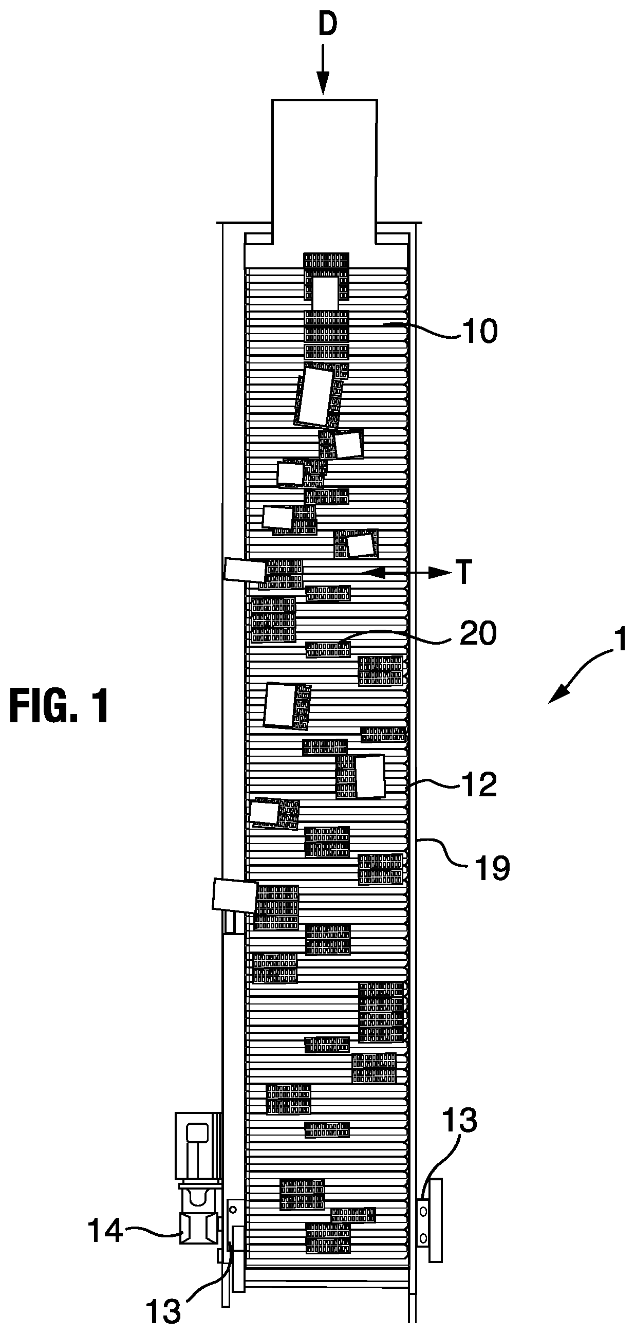 Patent US12365545 — Roller shoe and slat sorter conveyor — Figure 1