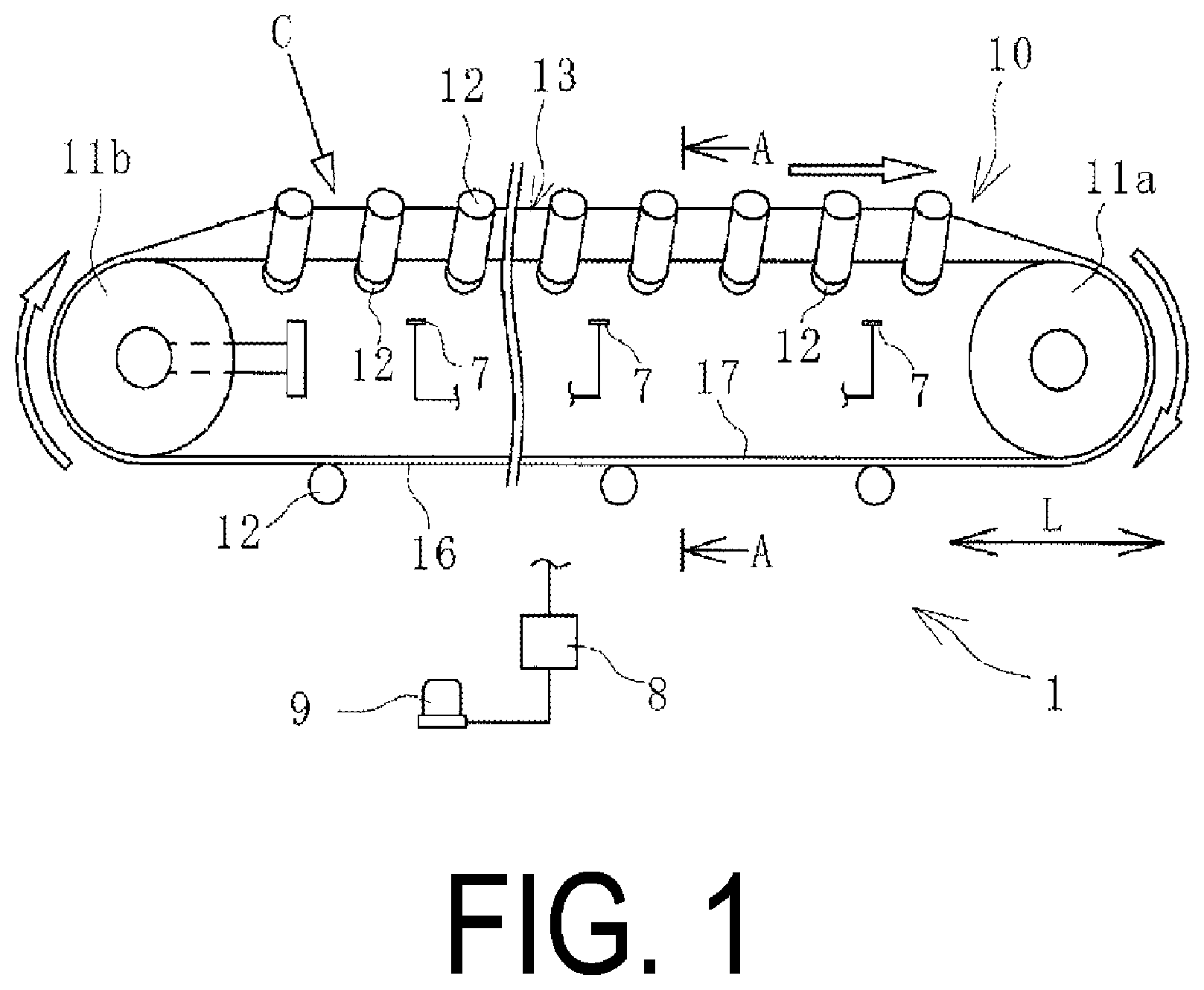 Patent US12365547 — Temperature detection device and method for conveyor belt — Figure 1