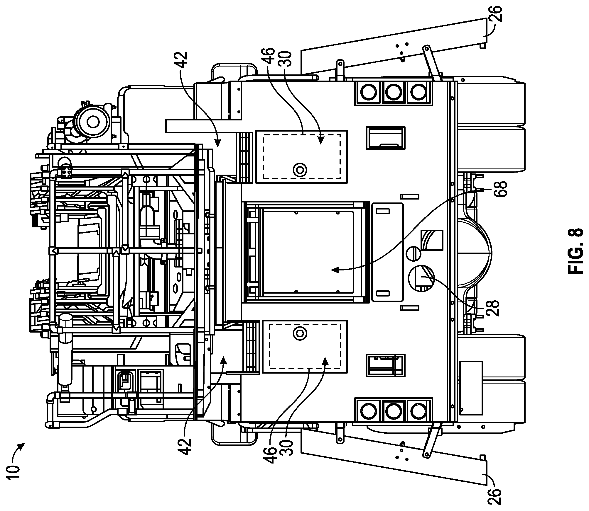 Patent US12365571 Figure 8 – Ladder and turntable assembly for a fire apparatus