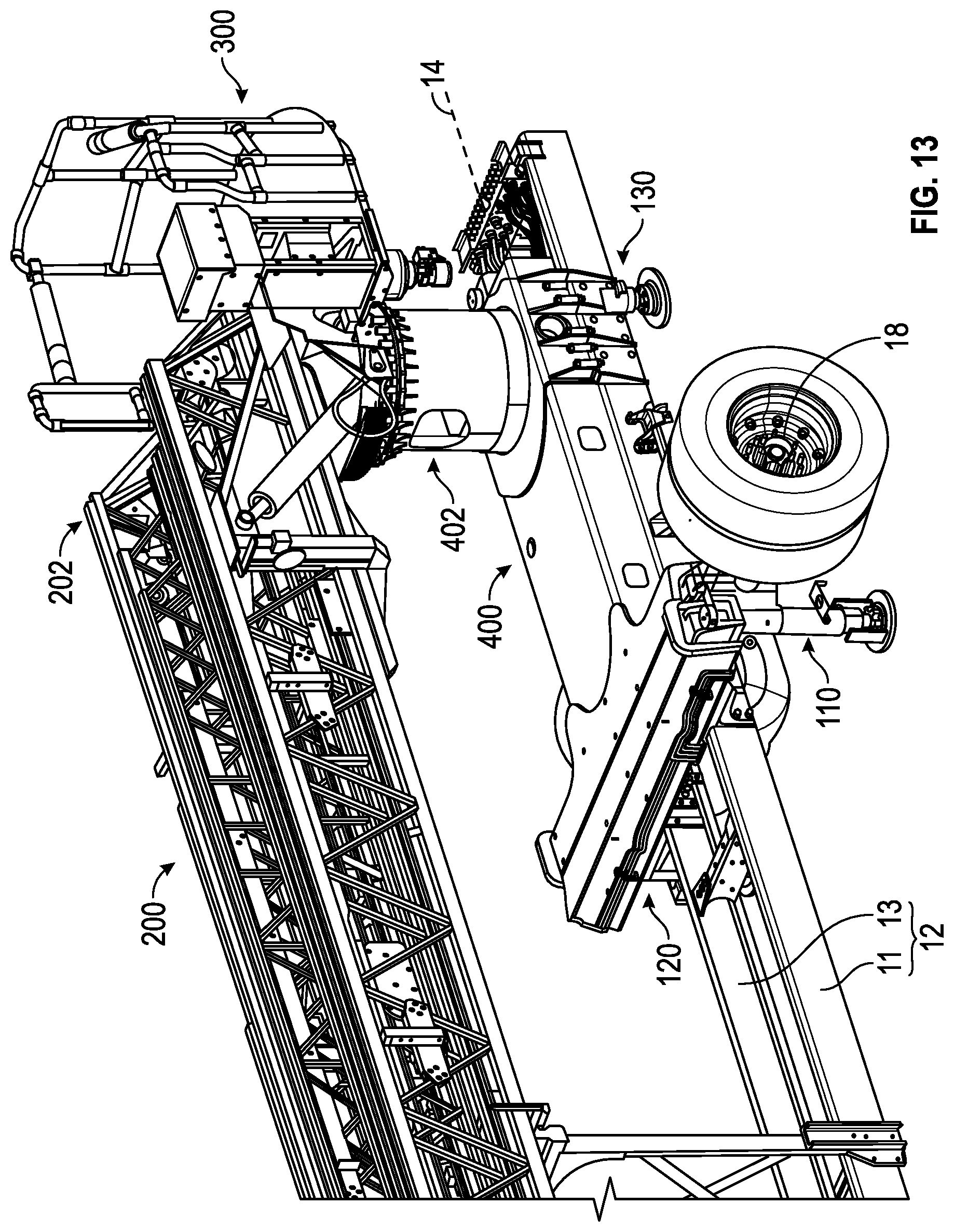 Patent US12365571 Figure 13 – Ladder and turntable assembly for a fire apparatus