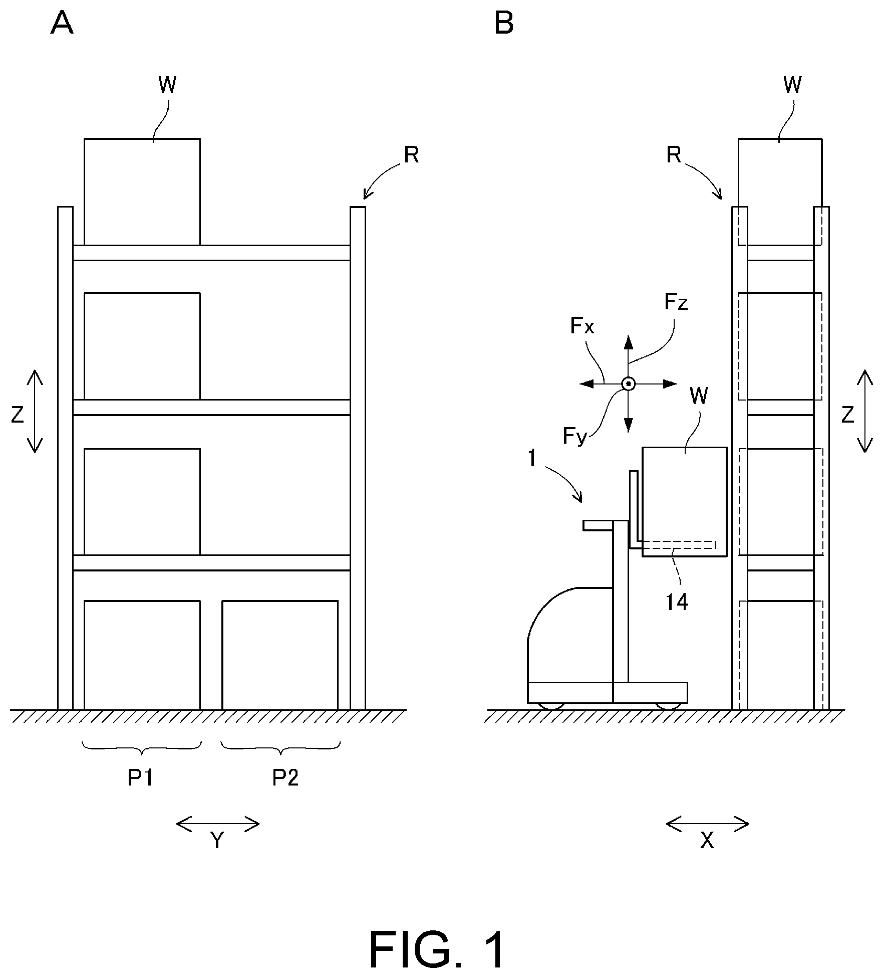 Patent US12365573 — Floor surface inclination handling method, and floor surface inclination handling system — Figure 1