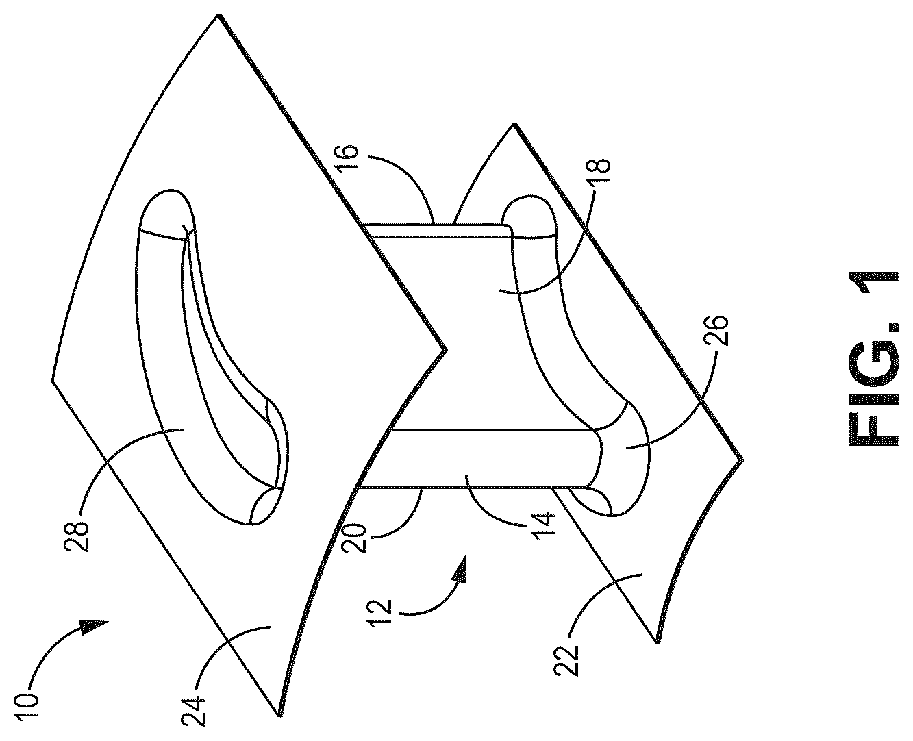 Patent US12365633 — Method to tie composite vane platform and airfoil design details — Figure 1