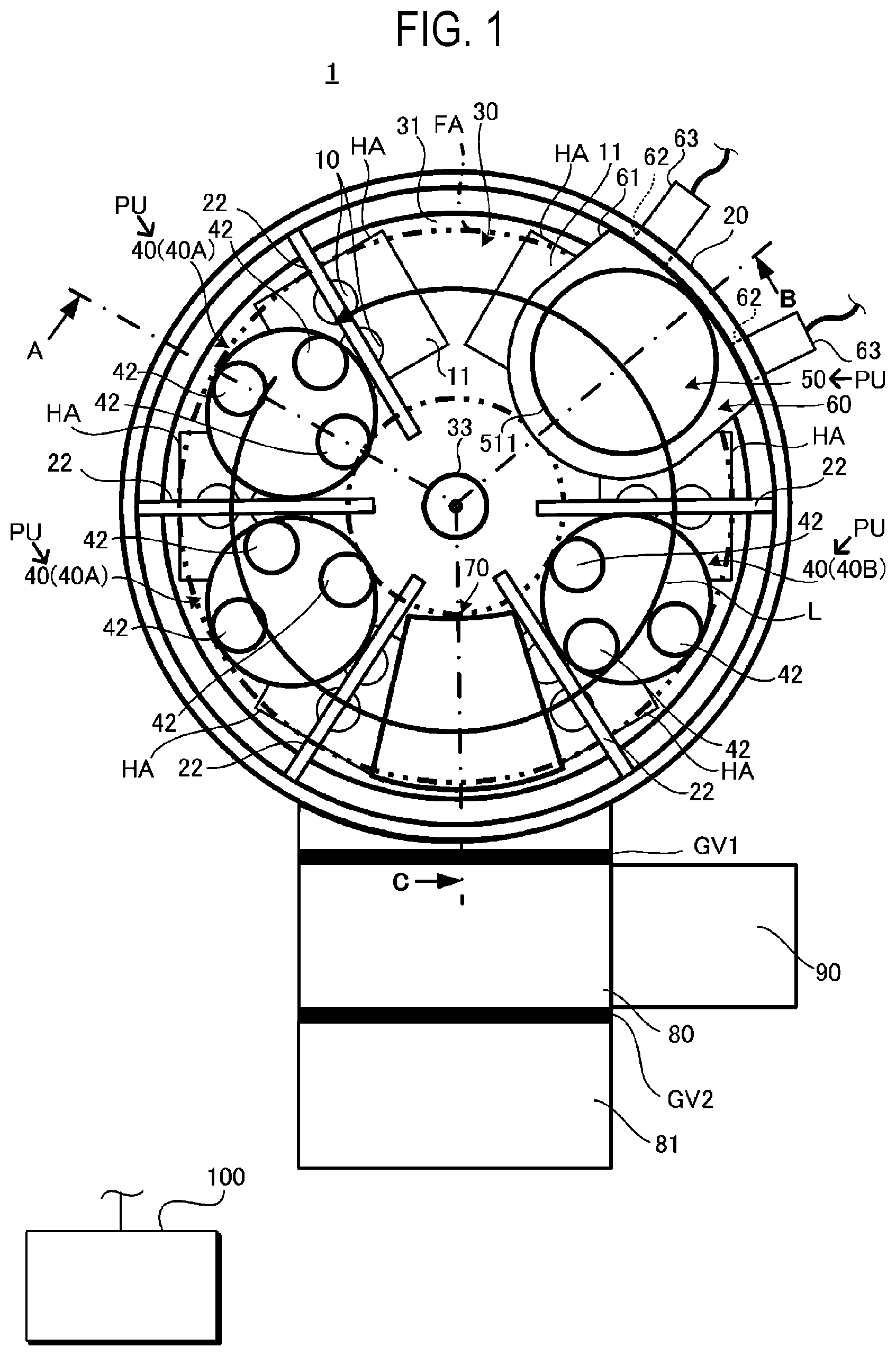 Patent US12365976 — Film forming apparatus — Figure 1