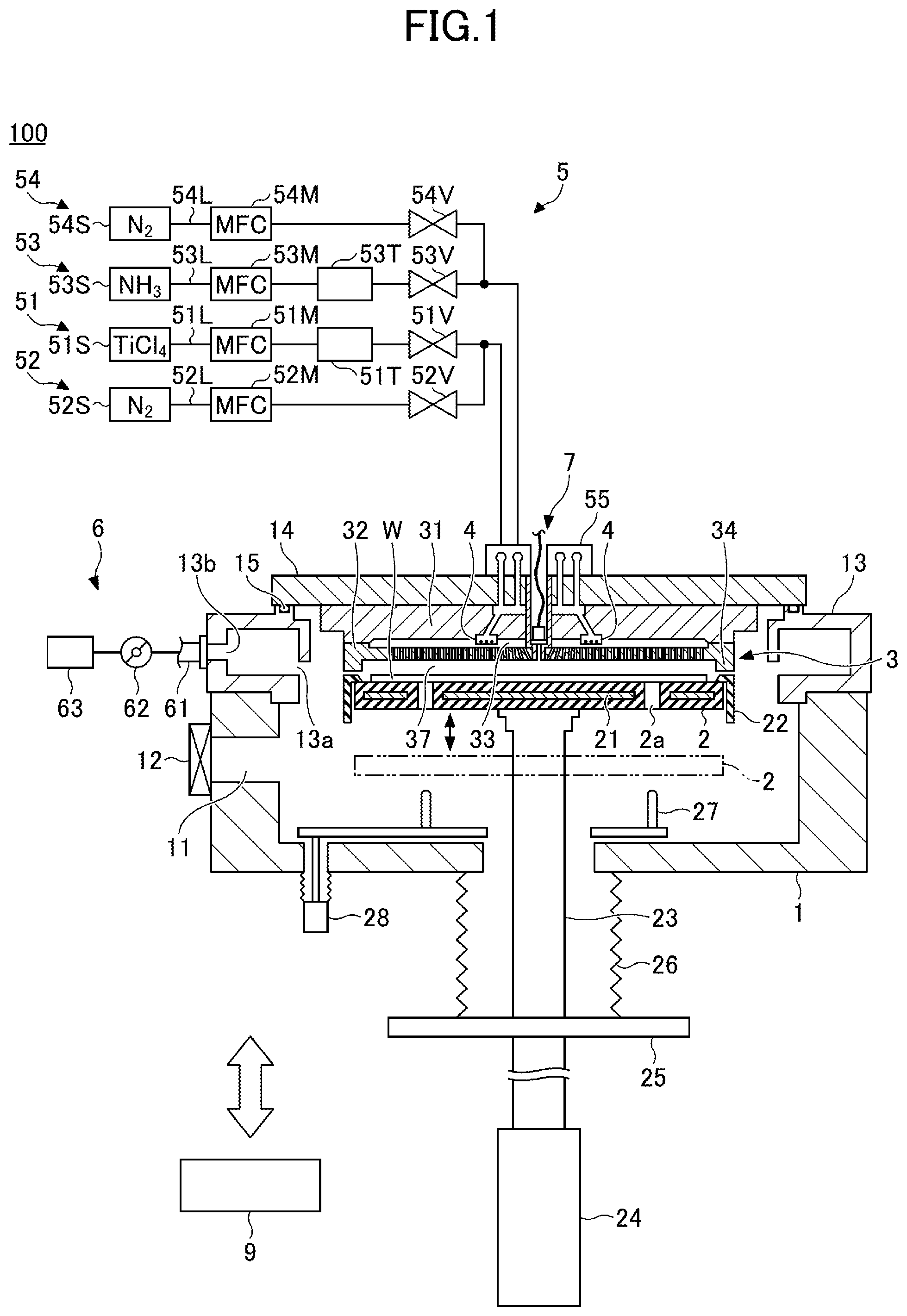 Patent US12365985 — Deposition apparatus with pressure sensor and shower head on same plane and deposition method — Figure 1