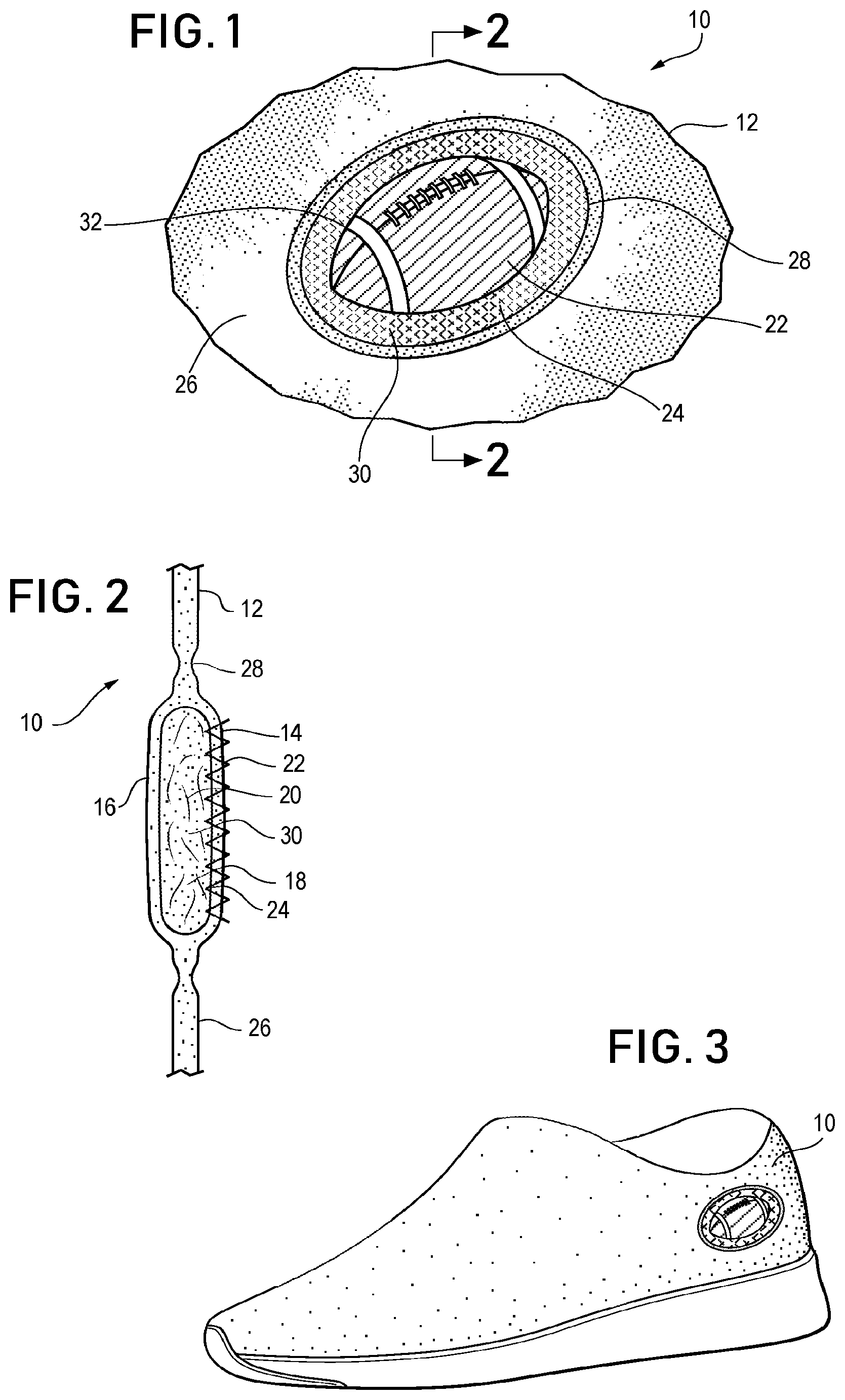Patent US12366022 — Textile component with embroidered emblem — Figure 1