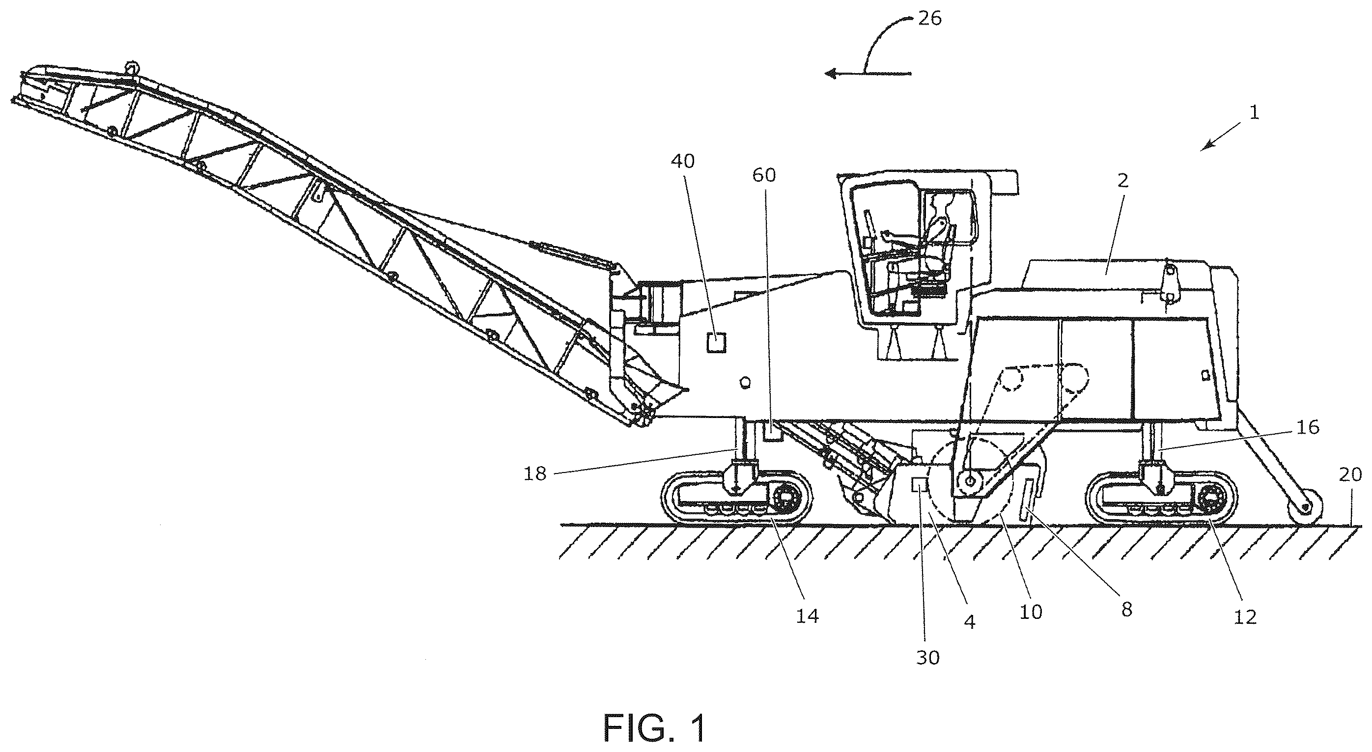Patent US12366042 Figure 1 – Self-propelled construction machine and method for working a ground pavement