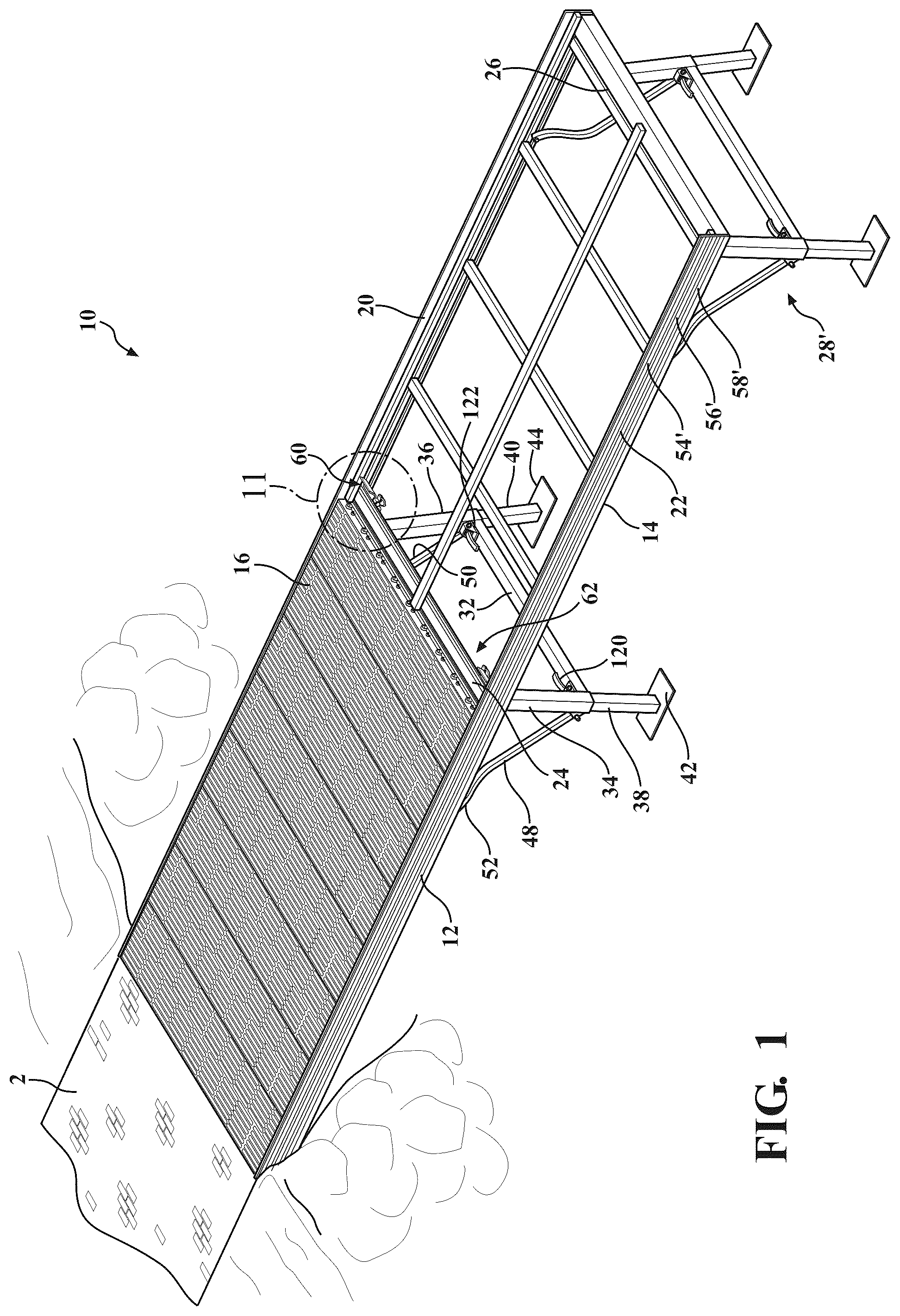 Patent US12366044 — Dock assembly with inter-engaging sections incorporating cam profile clips and lift lever mechanism for vertical adjustability — Figure 1